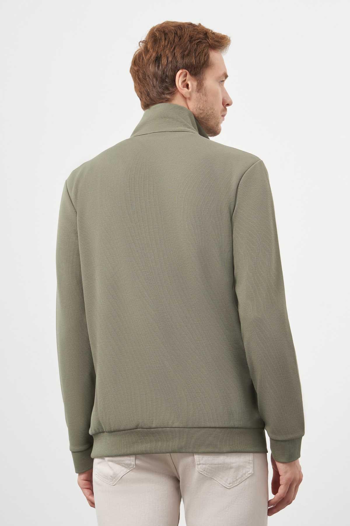 Morven Erkek Haki Fermuarlı Bato Yaka Sweat-Shirt