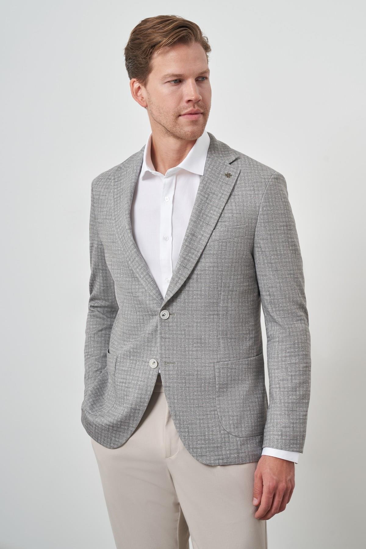 Morven Erkek Haki Örme Slim Fit Mono Yaka Ceket