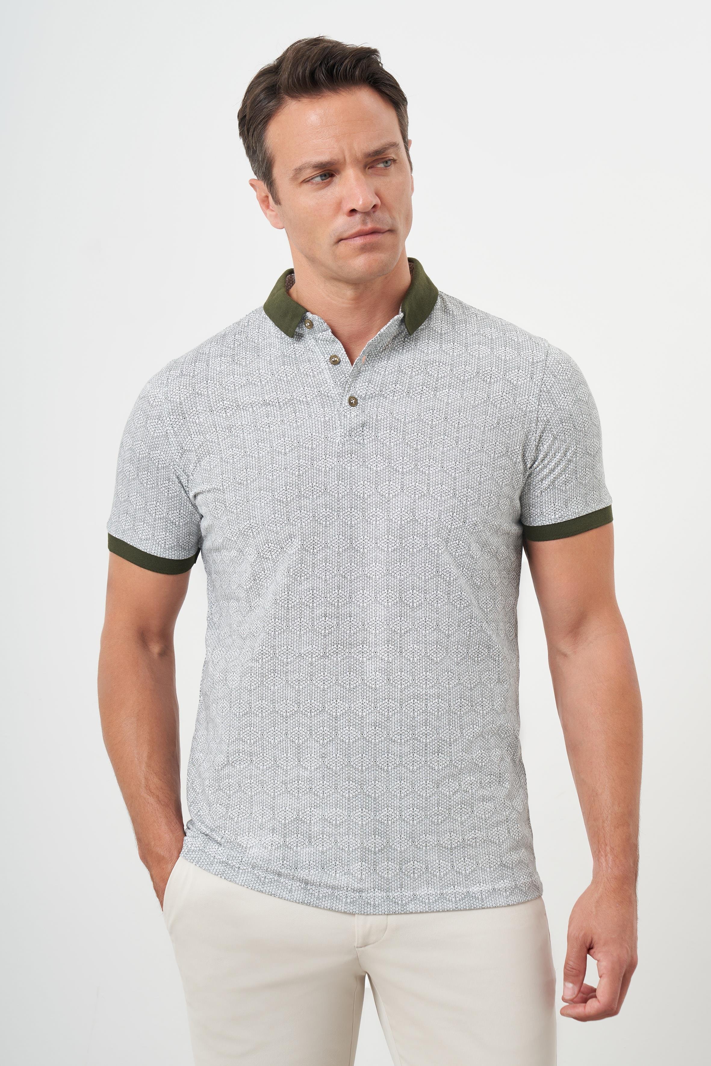Morven Erkek Haki Trend Compact Rotasyon Baskı Pike Polo Yaka T-Shirt