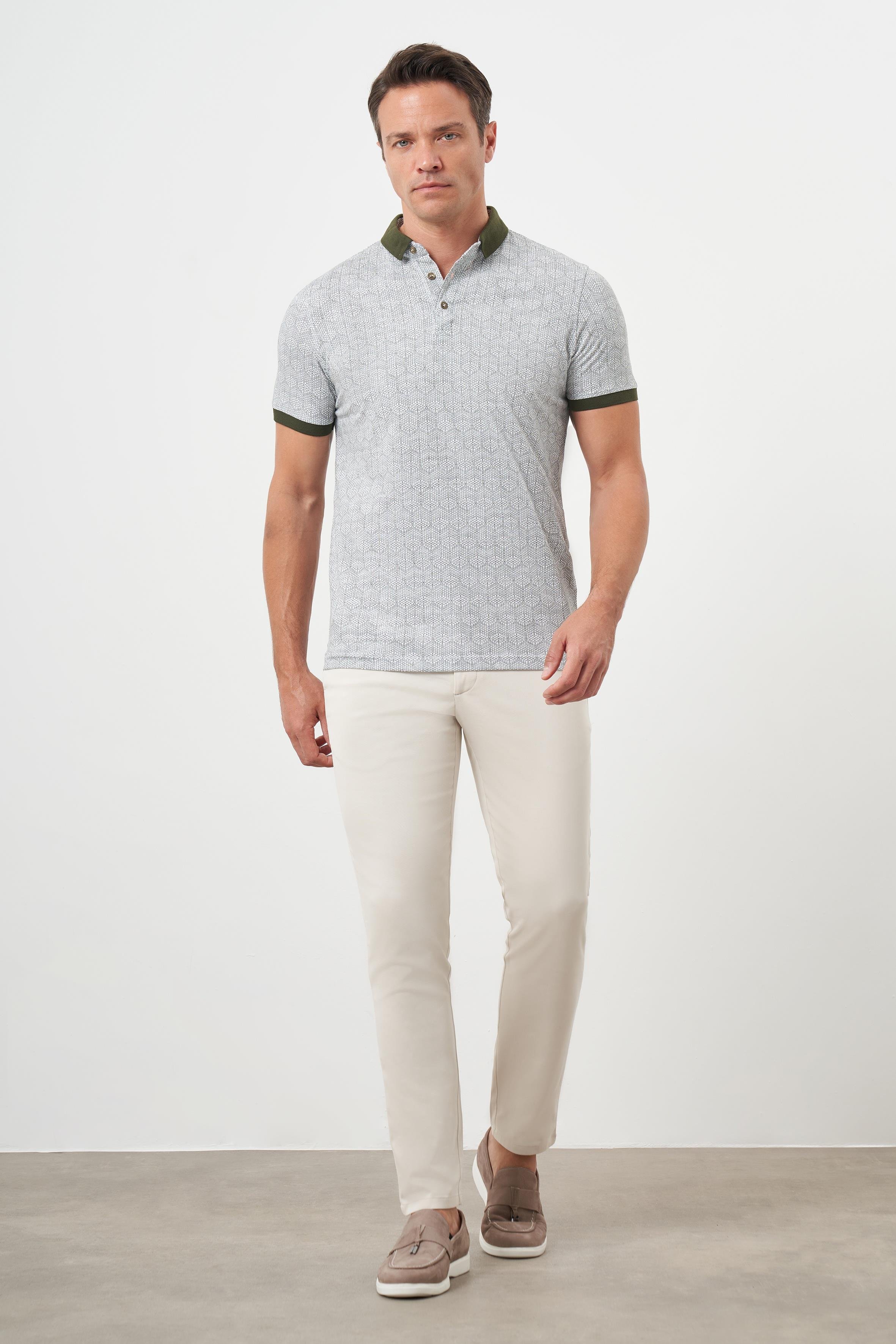 Morven Erkek Haki Trend Compact Rotasyon Baskı Pike Polo Yaka T-Shirt