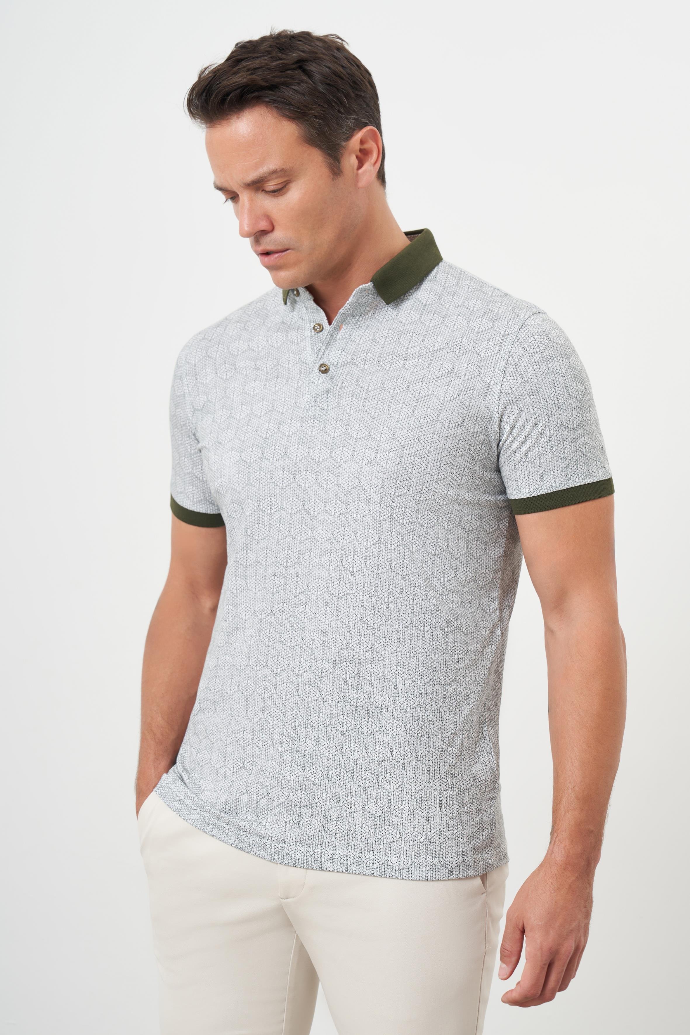 Morven Erkek Haki Trend Compact Rotasyon Baskı Pike Polo Yaka T-Shirt