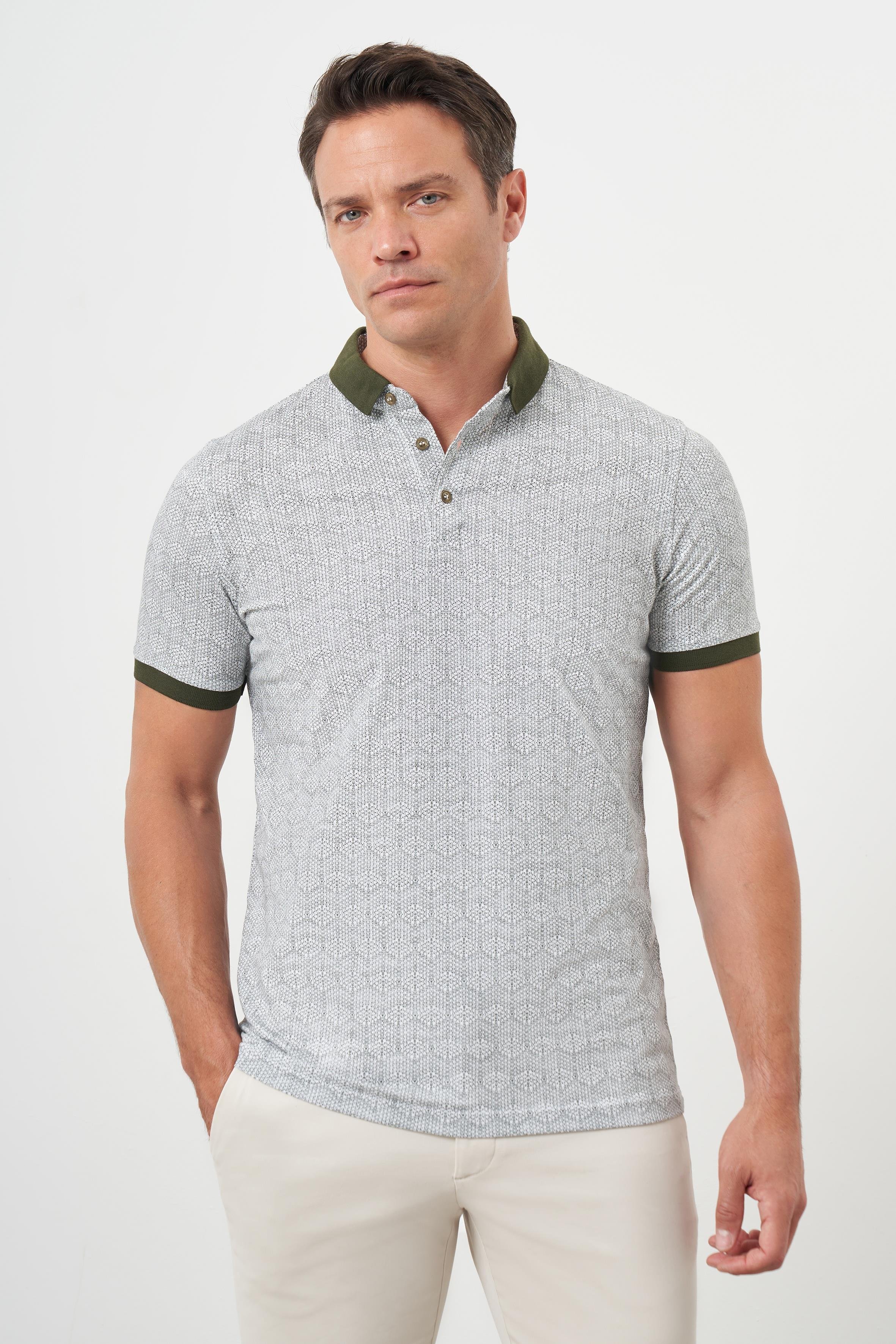 Morven Erkek Haki Trend Compact Rotasyon Baskı Pike Polo Yaka T-Shirt