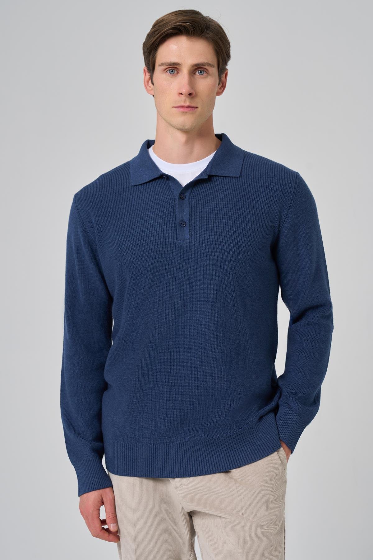 Morven Erkek İndigo Trend Polo Yaka Dynamic Fit Rahat Kesim Triko