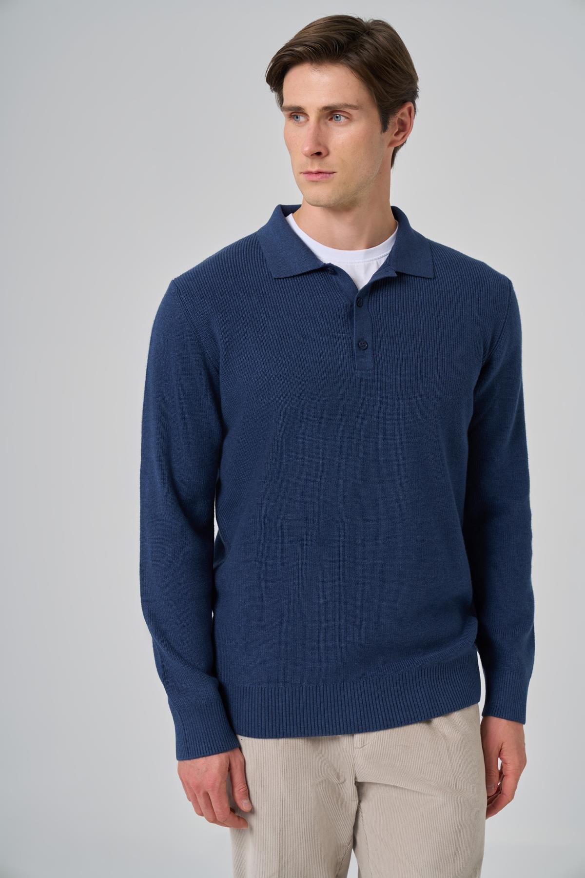 Morven Erkek İndigo Trend Polo Yaka Dynamic Fit Rahat Kesim Triko