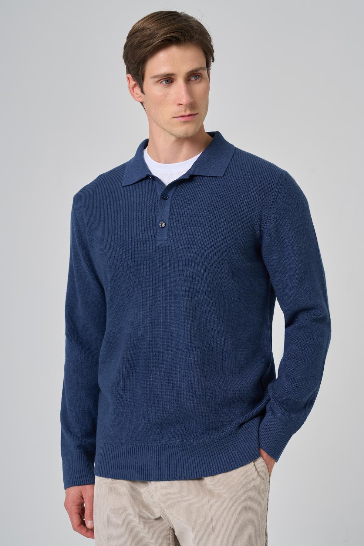 Morven Erkek İndigo Trend Polo Yaka Dynamic Fit Rahat Kesim Triko