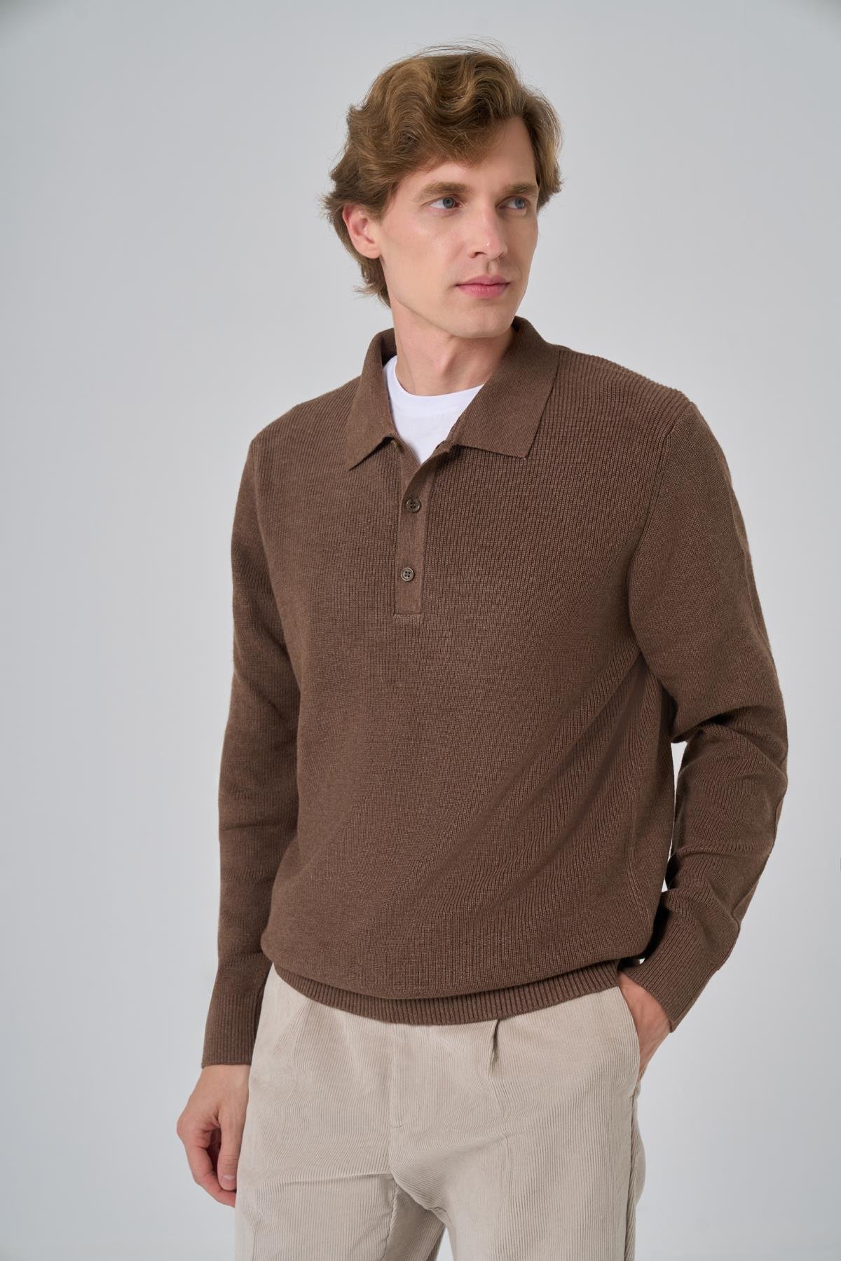 Morven Erkek KAHVE Trend Polo Yaka Dynamic Fit Rahat Kesim Triko