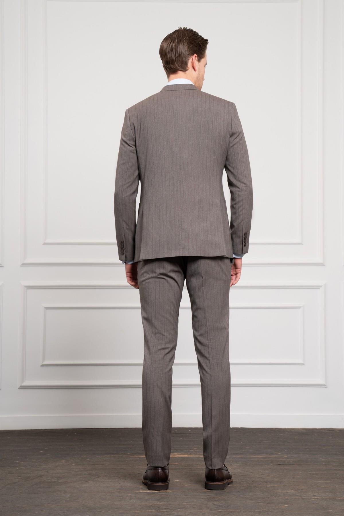 Morven Erkek KAHVE Trend Slim Fit Sivri Yaka Kruvaze Takım Elbise