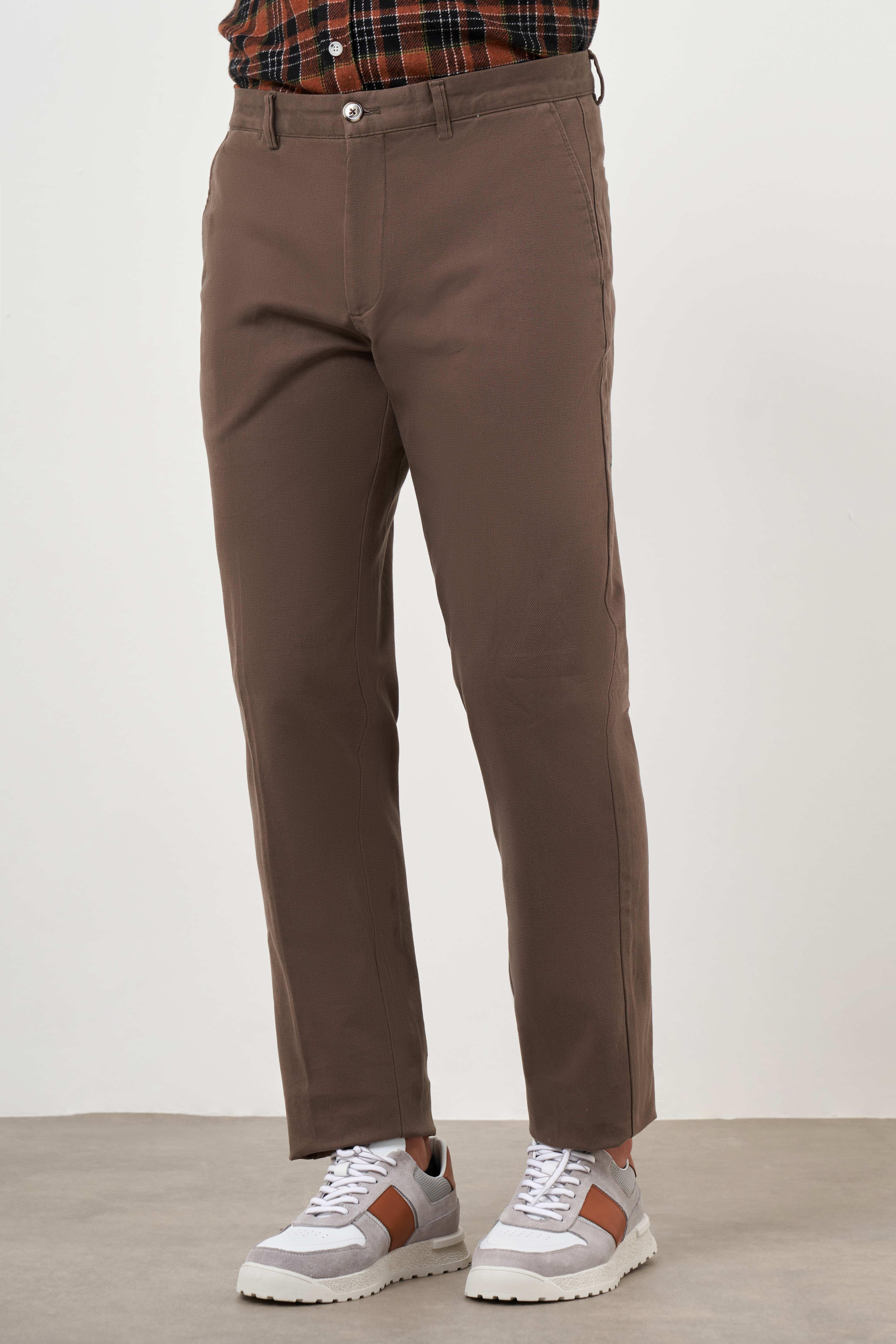 Morven Erkek Kahverengi Pamuk Yan Cep Dynamic Fit Chino Pantolon