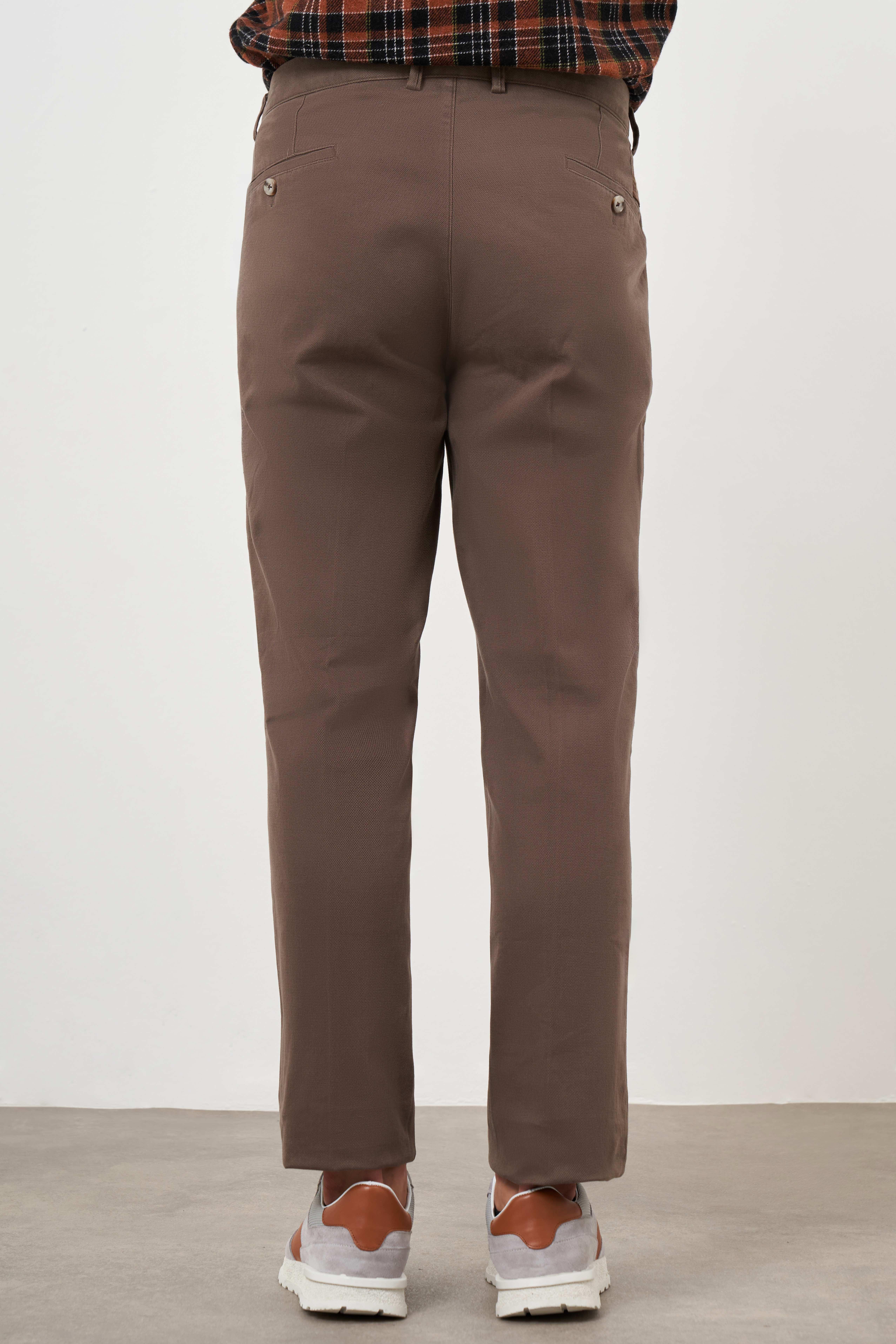 Morven Erkek Kahverengi Pamuk Yan Cep Dynamic Fit Chino Pantolon