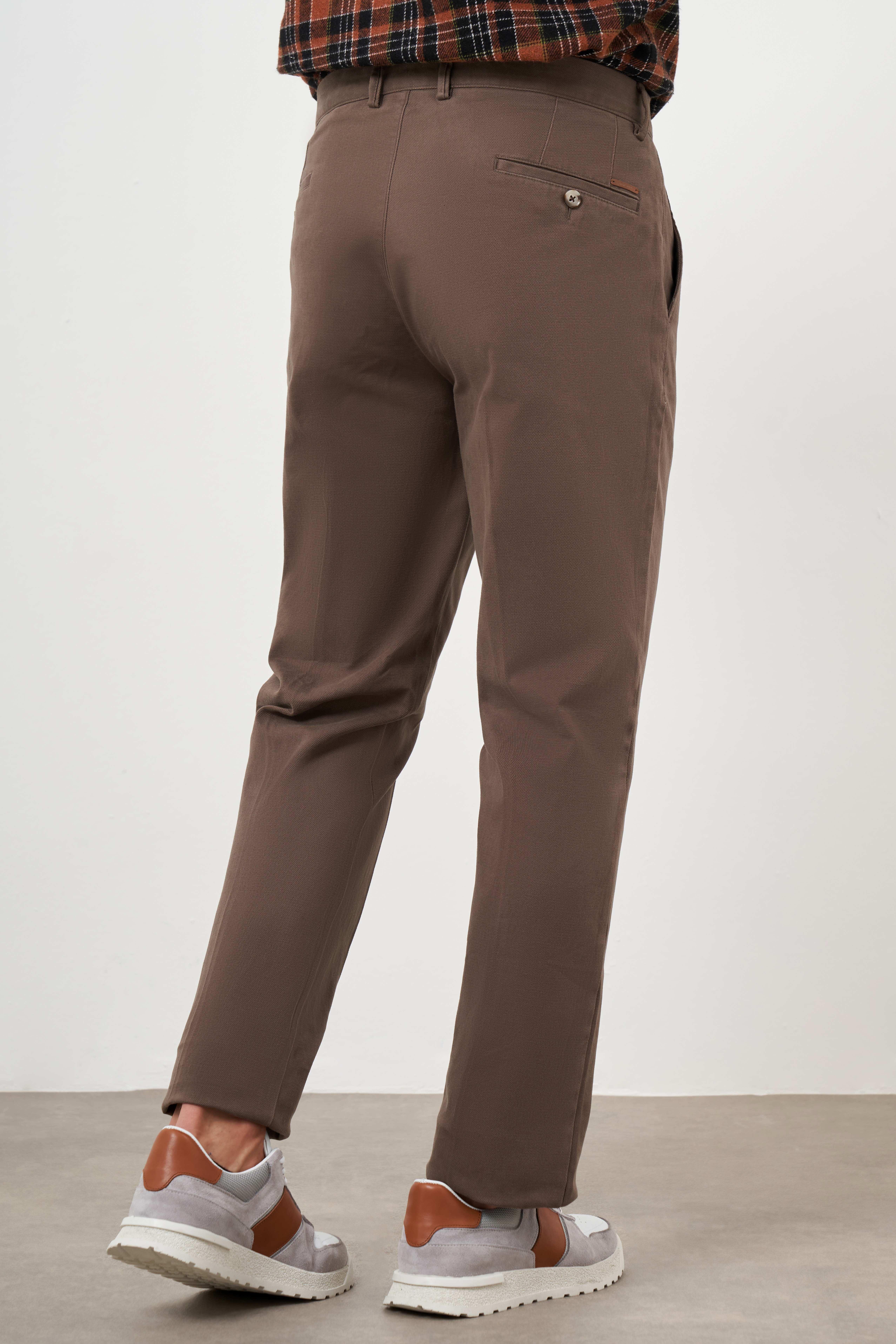 Morven Erkek Kahverengi Pamuk Yan Cep Dynamic Fit Chino Pantolon