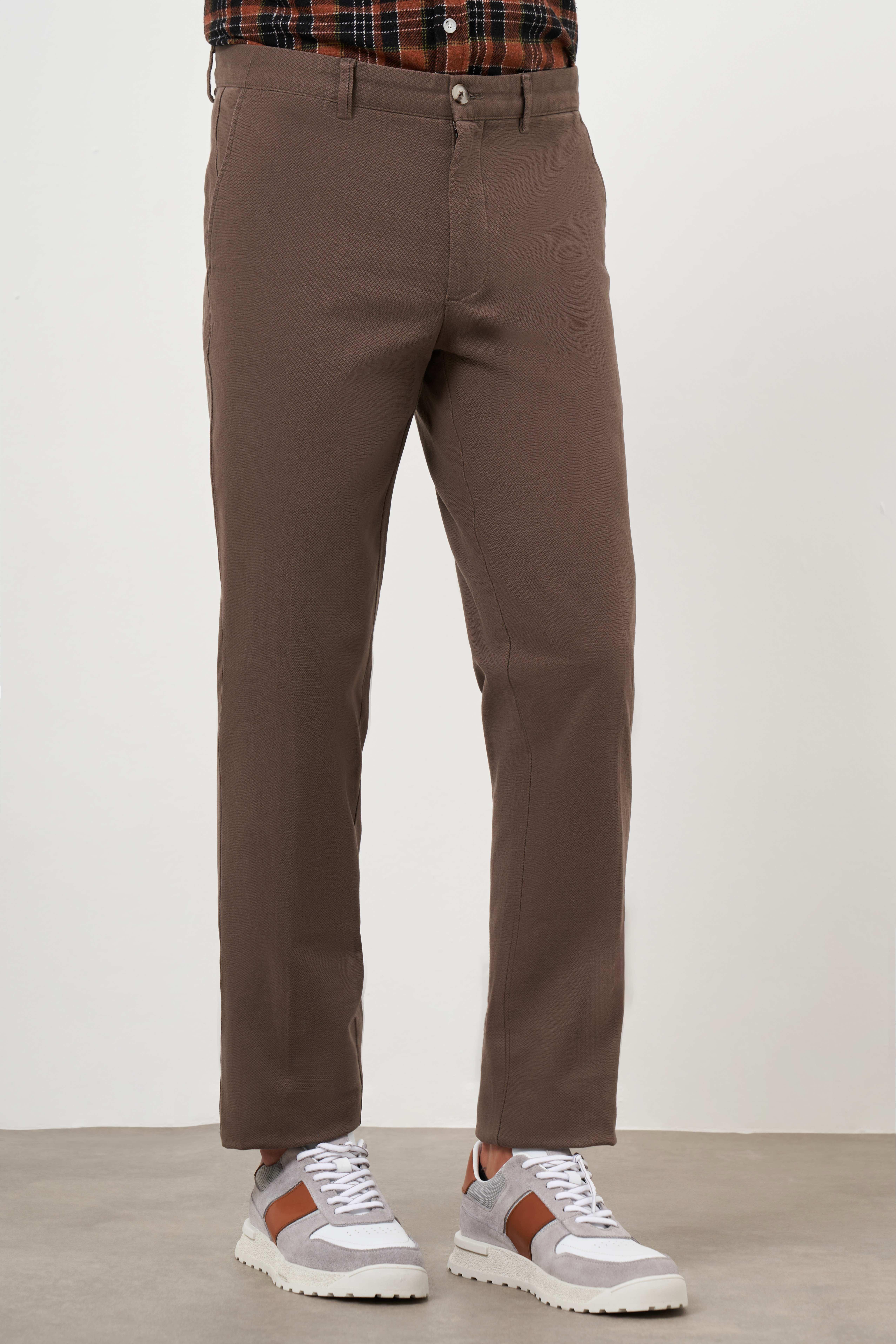 Morven Erkek Kahverengi Pamuk Yan Cep Dynamic Fit Chino Pantolon