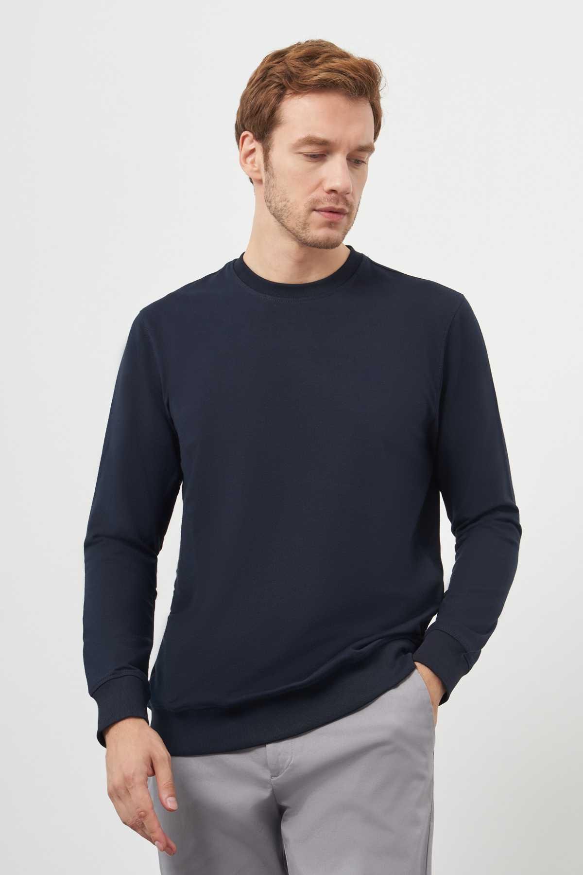 Morven Erkek Lacivert Bisiklet Yaka Dynamic Fit Rahat Kesim Sweatshirt