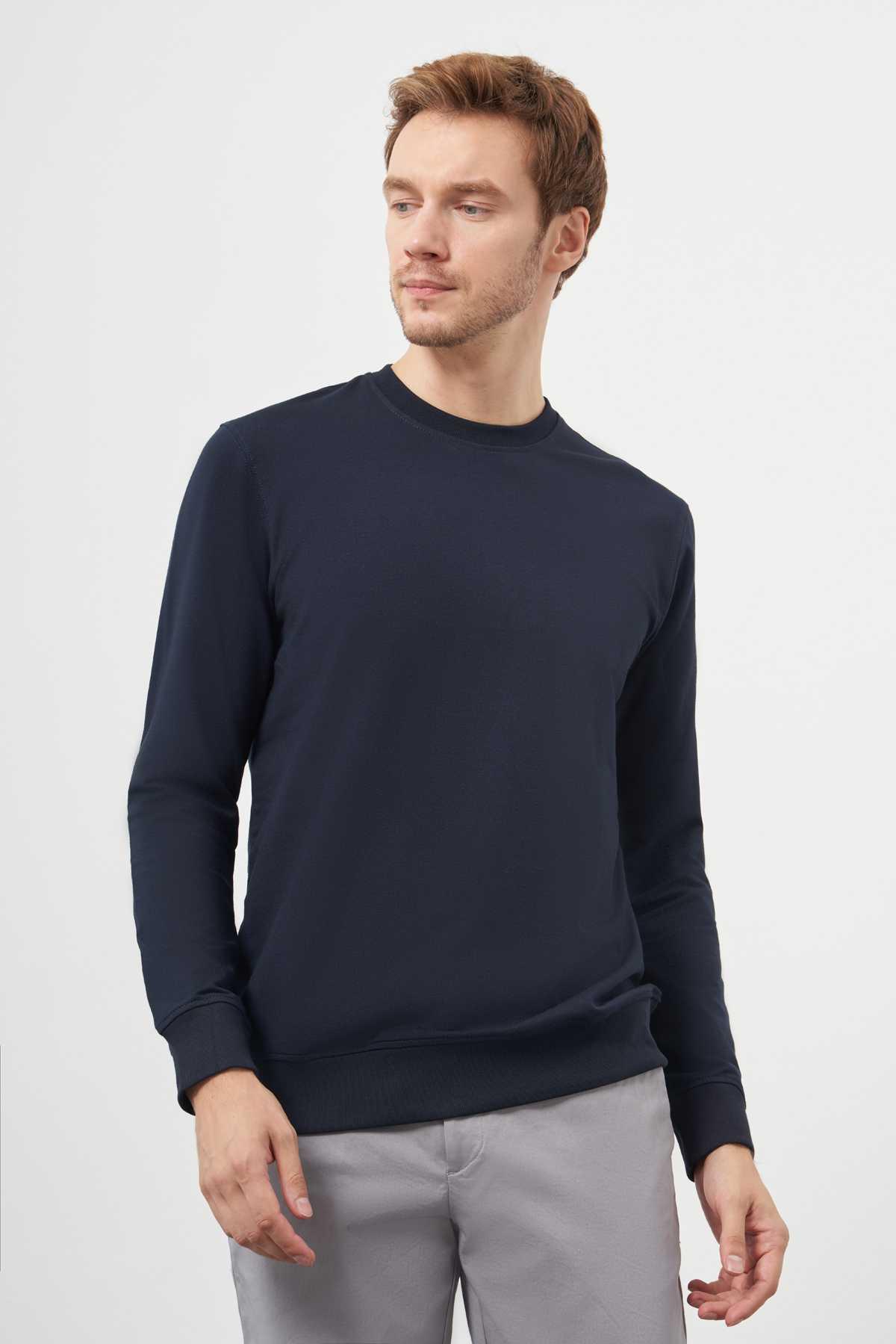 Morven Erkek Lacivert Bisiklet Yaka Dynamic Fit Rahat Kesim Sweatshirt