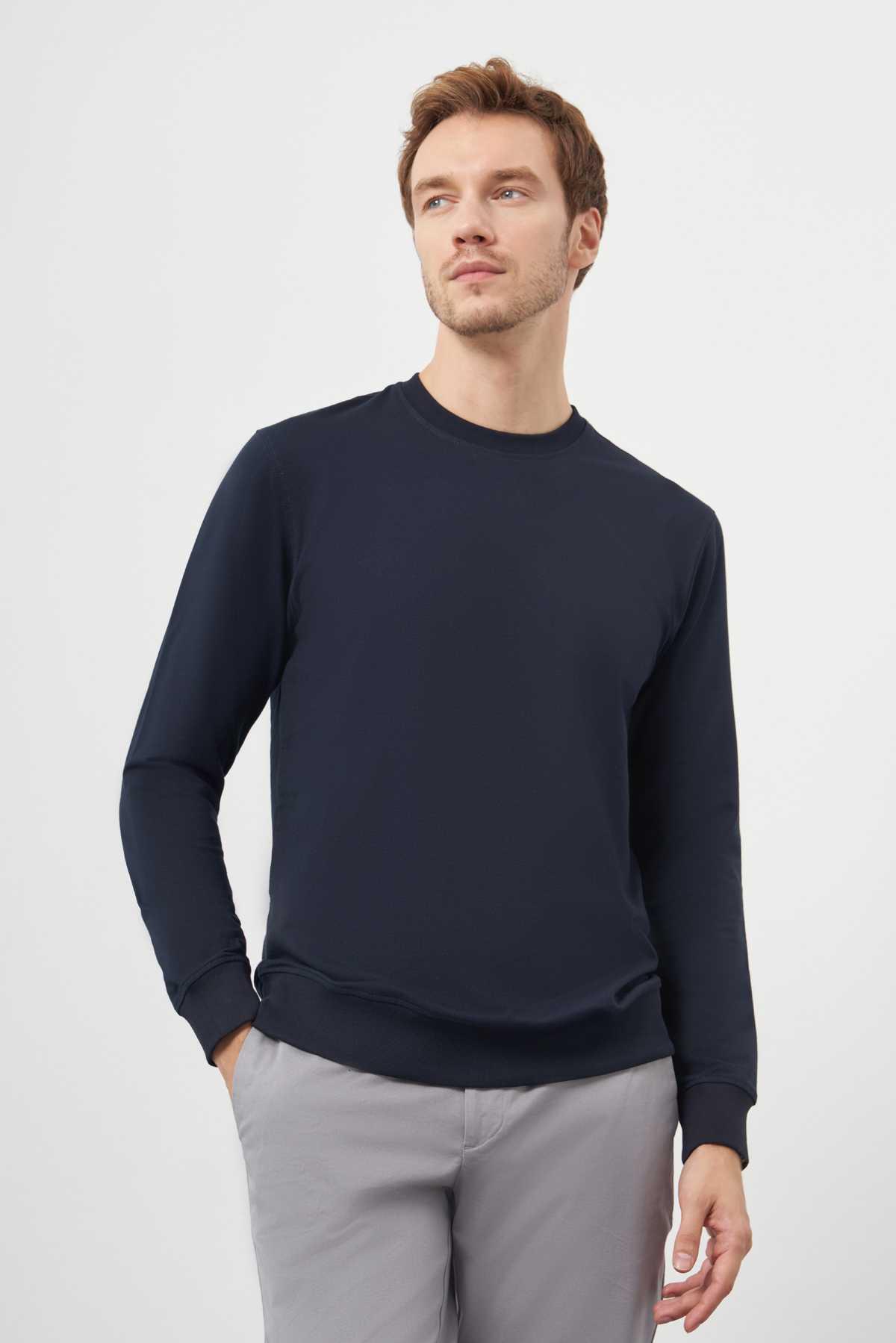 Morven Erkek Lacivert Bisiklet Yaka Dynamic Fit Rahat Kesim Sweatshirt
