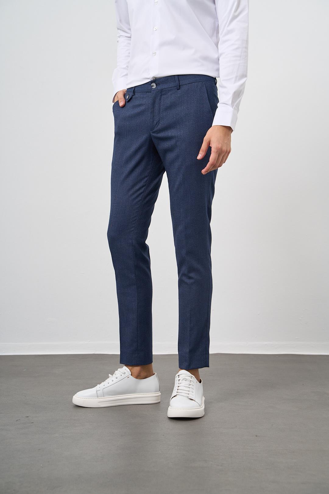 Morven Erkek Lacivert Carbon Desenli Slim Fit Classic Pantolon