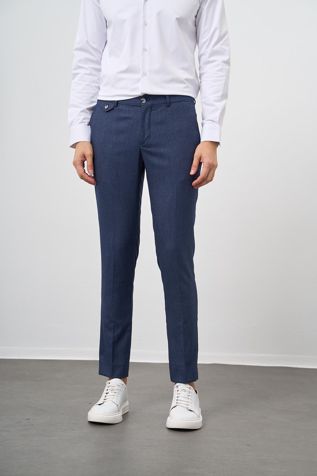 Morven Erkek Lacivert Carbon Desenli Slim Fit Classic Pantolon