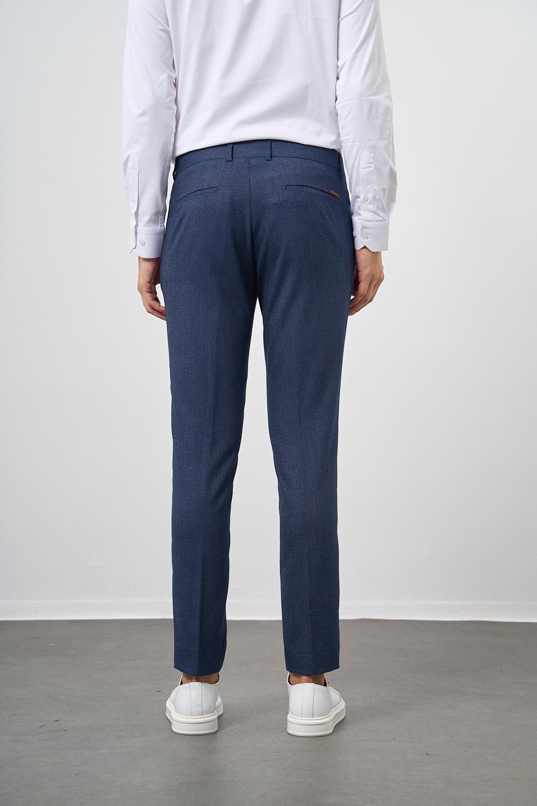 Morven Erkek Lacivert Carbon Desenli Slim Fit Classic Pantolon