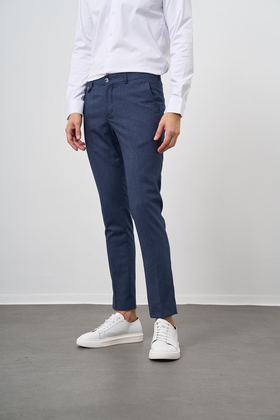 Morven Erkek Lacivert Carbon Desenli Slim Fit Classic Pantolon