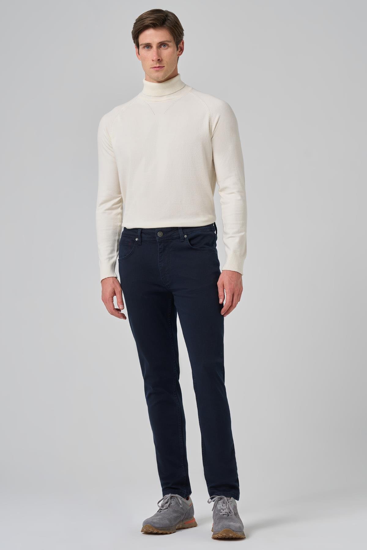 Morven Erkek Lacivert Denim 5 Cep Slim Fit Jean Kot Pantolon