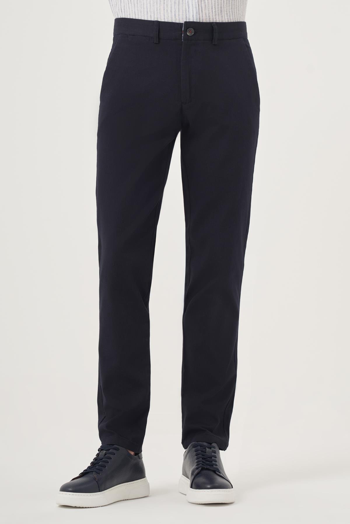 Morven Erkek Lacivert İhracat Yazlık Pamuk Yan Cep Slim Fit Chino Pantolon