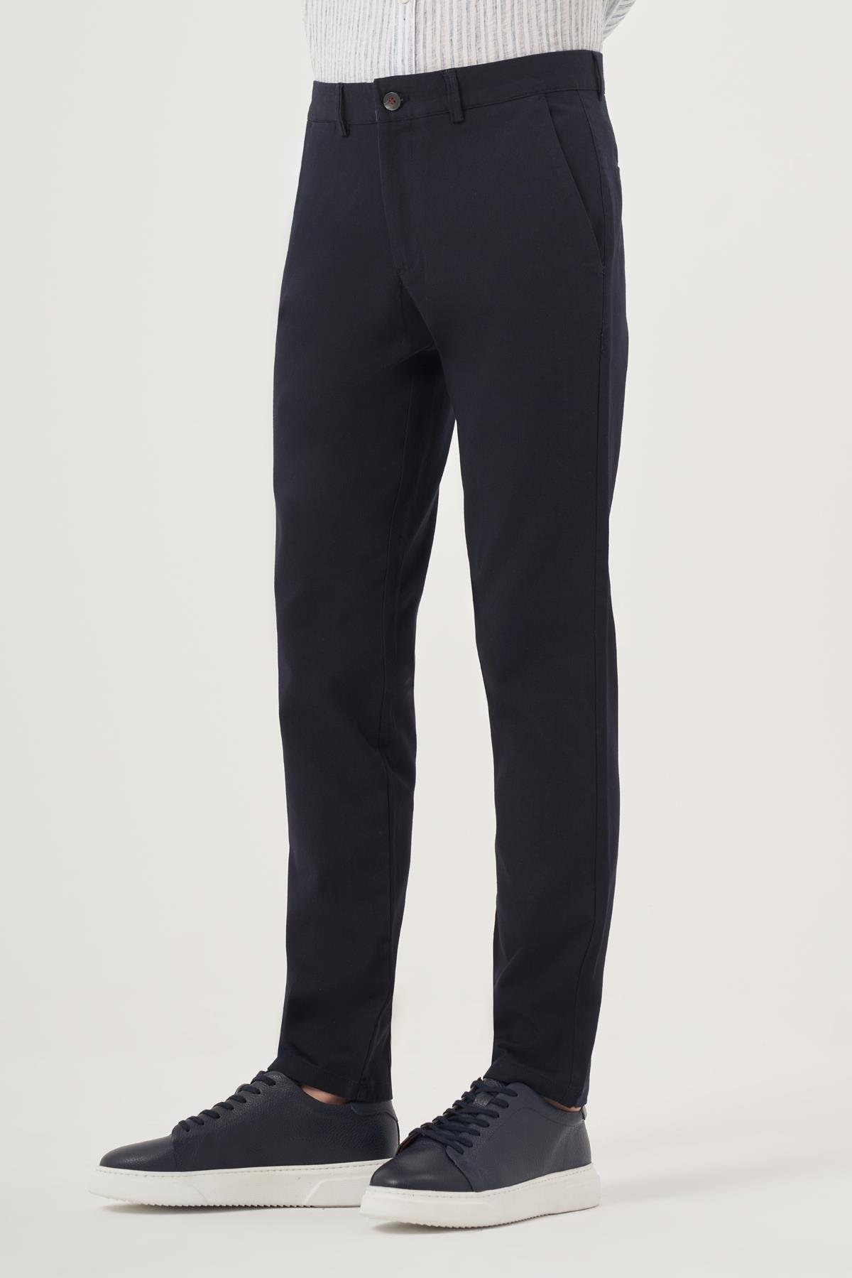 Morven Erkek Lacivert İhracat Yazlık Pamuk Yan Cep Slim Fit Chino Pantolon