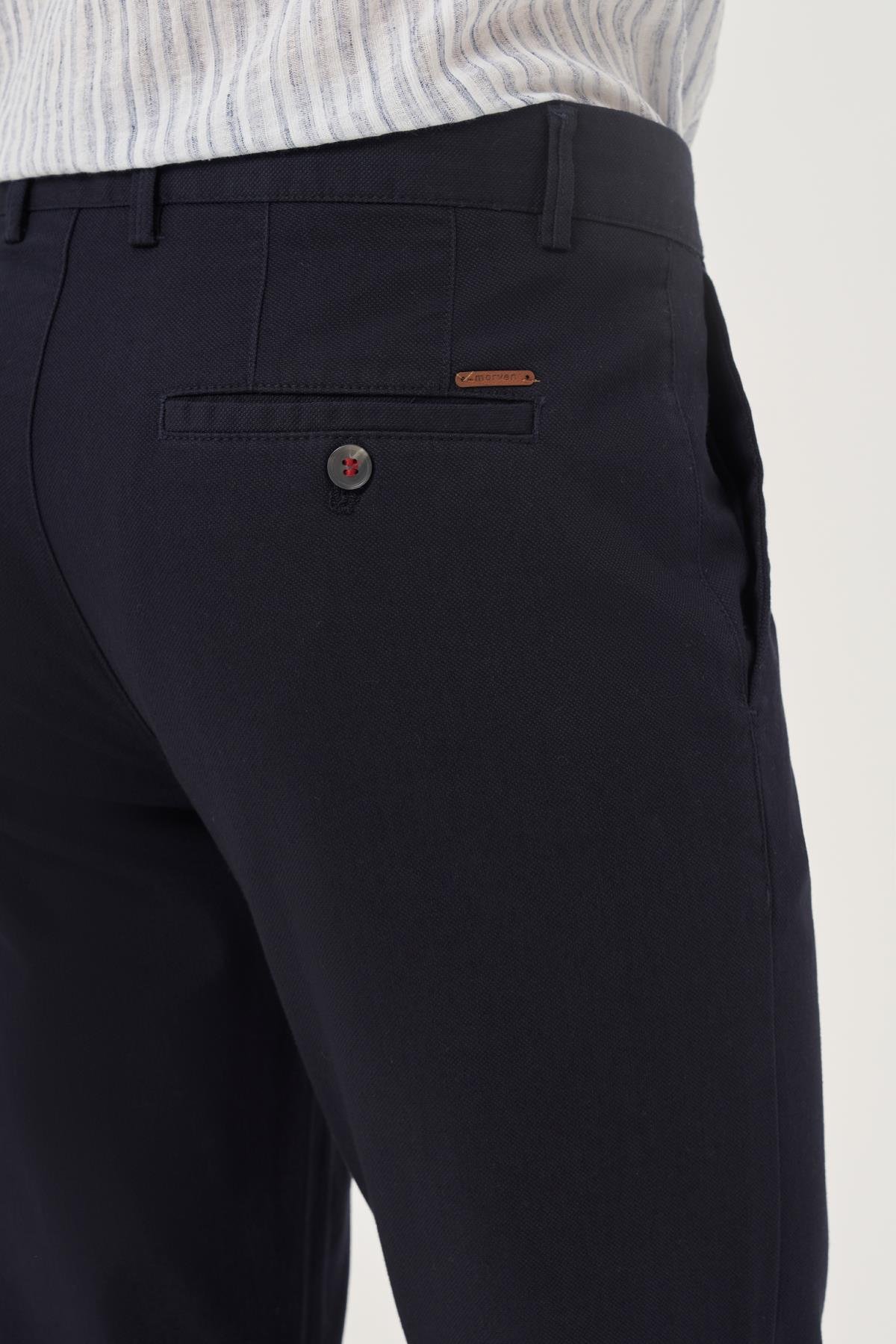 Morven Erkek Lacivert İhracat Yazlık Pamuk Yan Cep Slim Fit Chino Pantolon