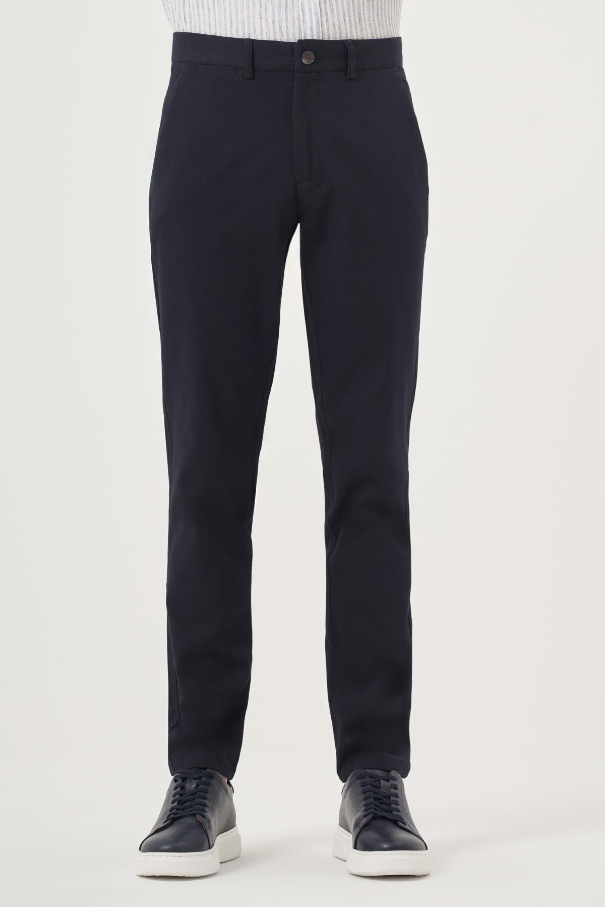 Morven Erkek Lacivert İhracat Yazlık Pamuk Yan Cep Slim Fit Chino Pantolon