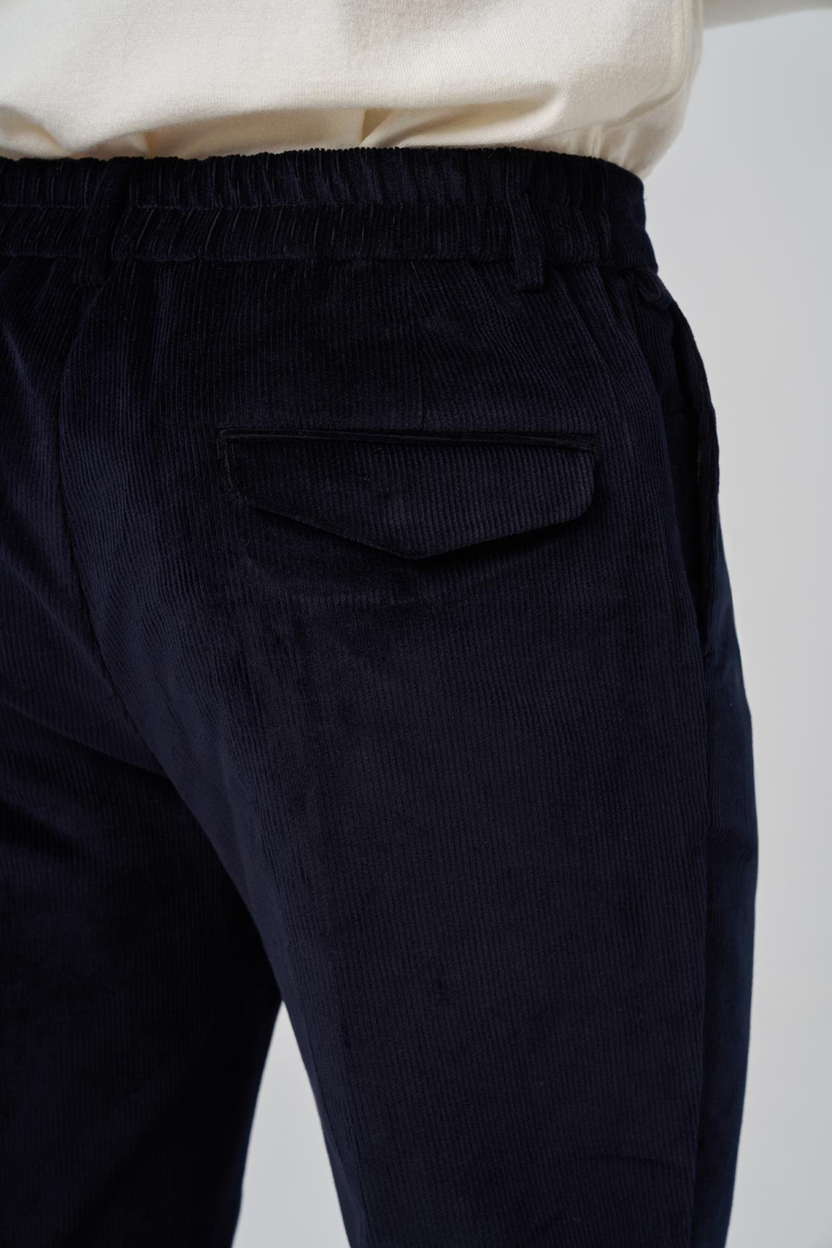 Morven Erkek Lacivert Pamuk Trend Fitilli Kadife Lastikli Slim Fit Pantolon