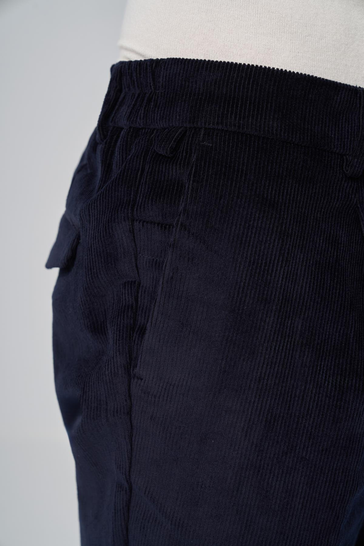 Morven Erkek Lacivert Pamuk Trend Fitilli Kadife Lastikli Slim Fit Pantolon