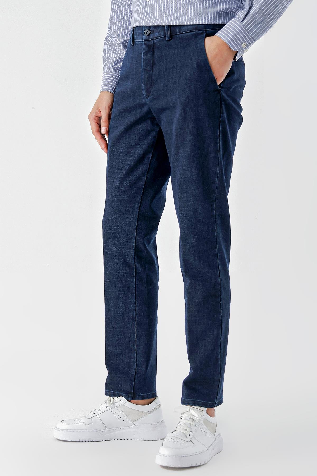 Morven Erkek Lacivert Pamuk Yan Cep Dynamic Fit Chino Pantolon