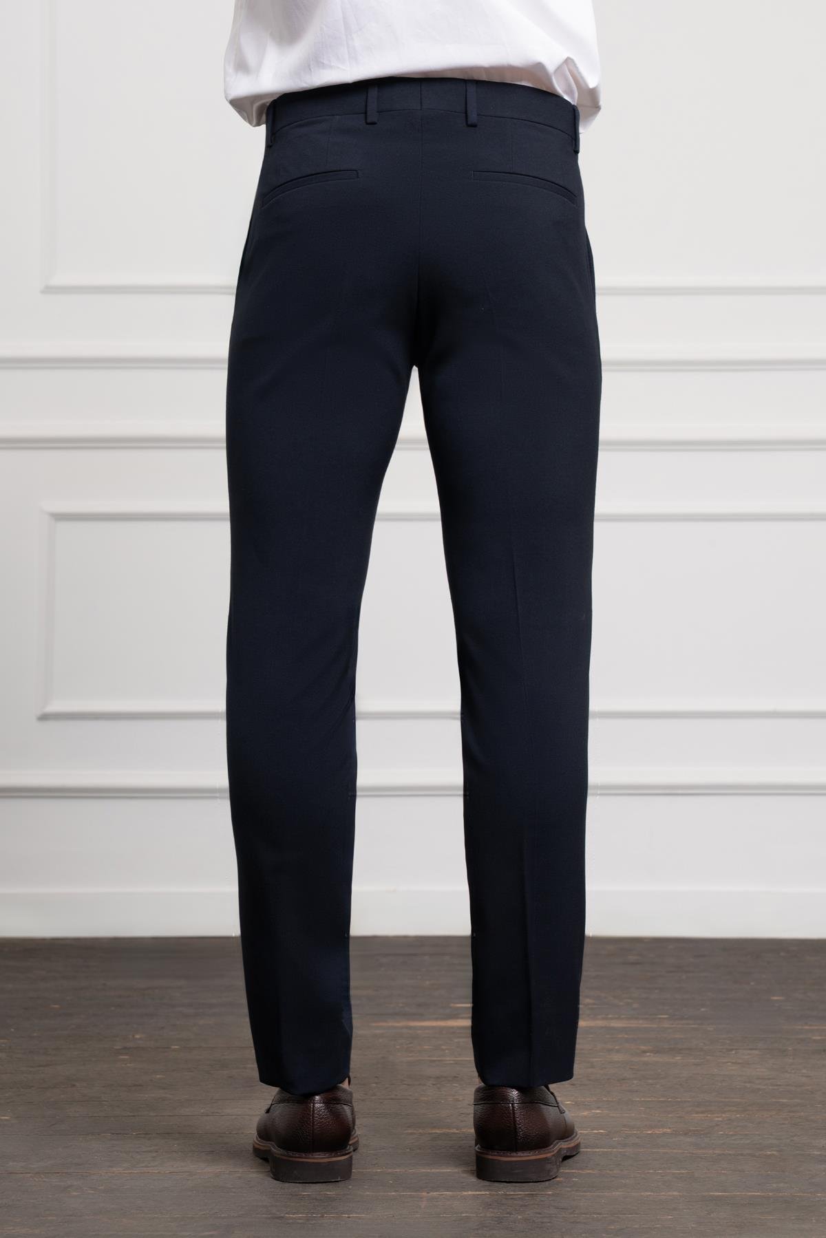 Morven Erkek Lacivert Poliviskon Basic Slim Fit Dar Kesim Classic Pantolon