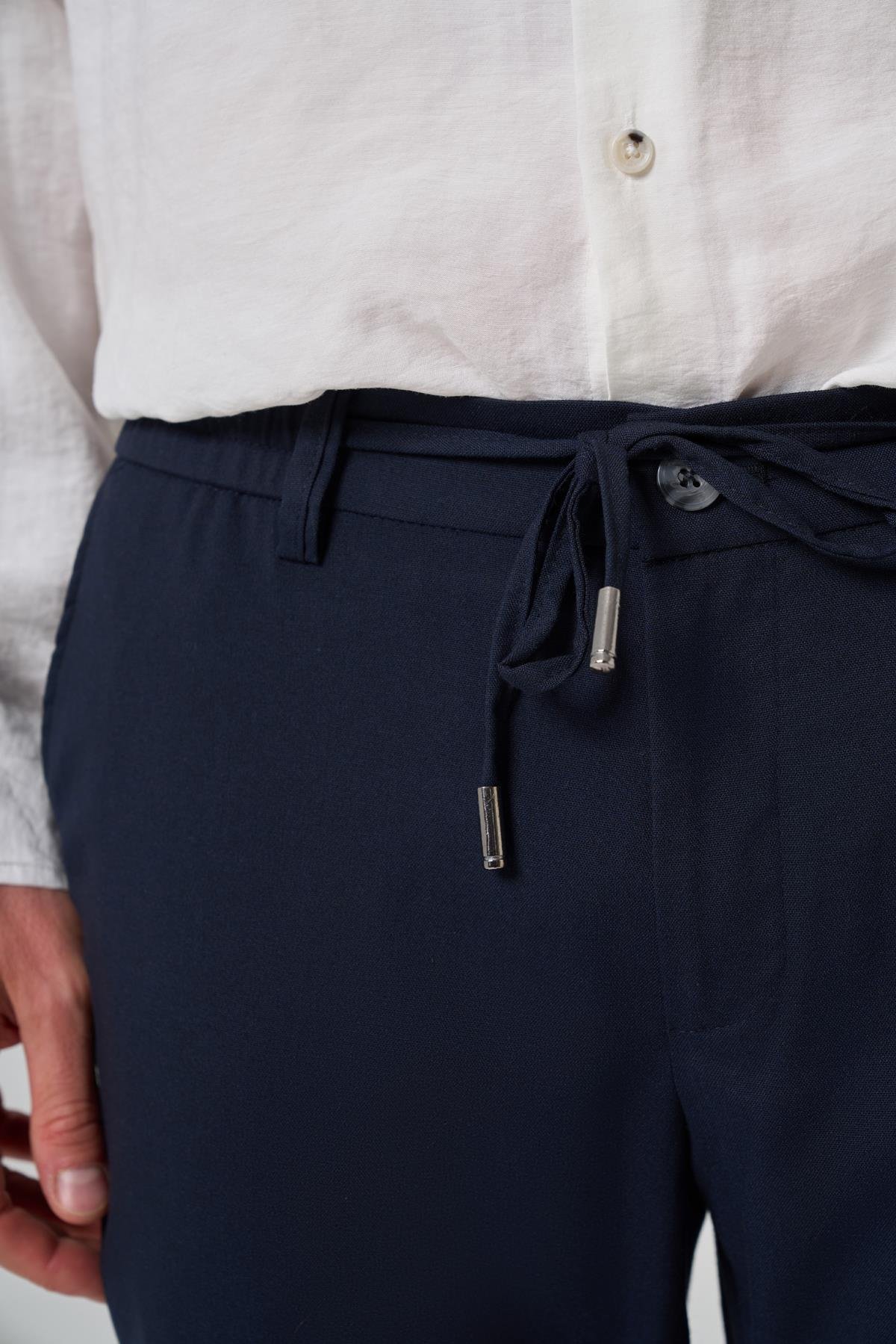 Morven Erkek Lacivert Poliviskon Jogger Slim Fit Pantolon