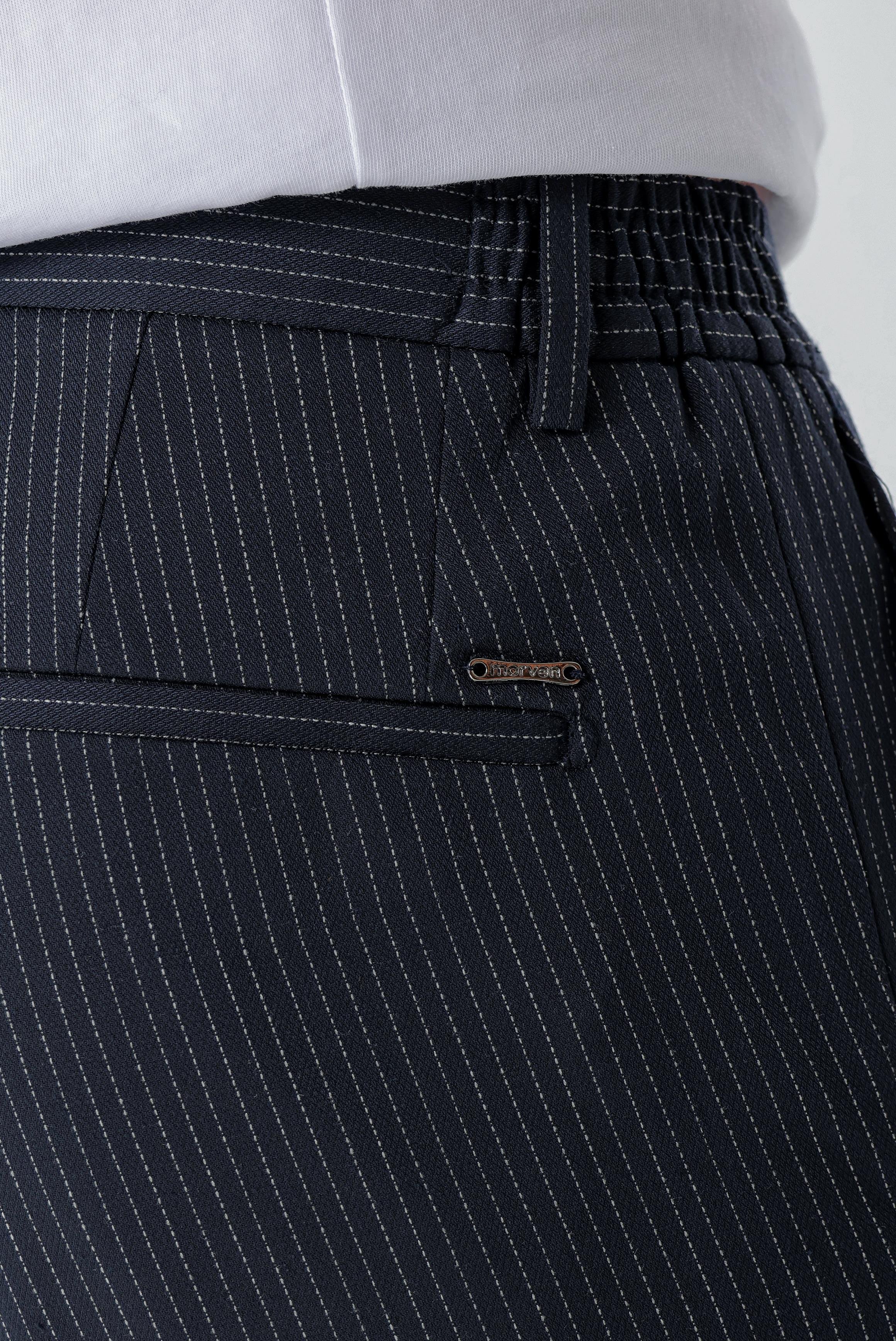 Morven Erkek Lacivert Poliviskon Trend Çizgili Slim Fit Classic Pantolon