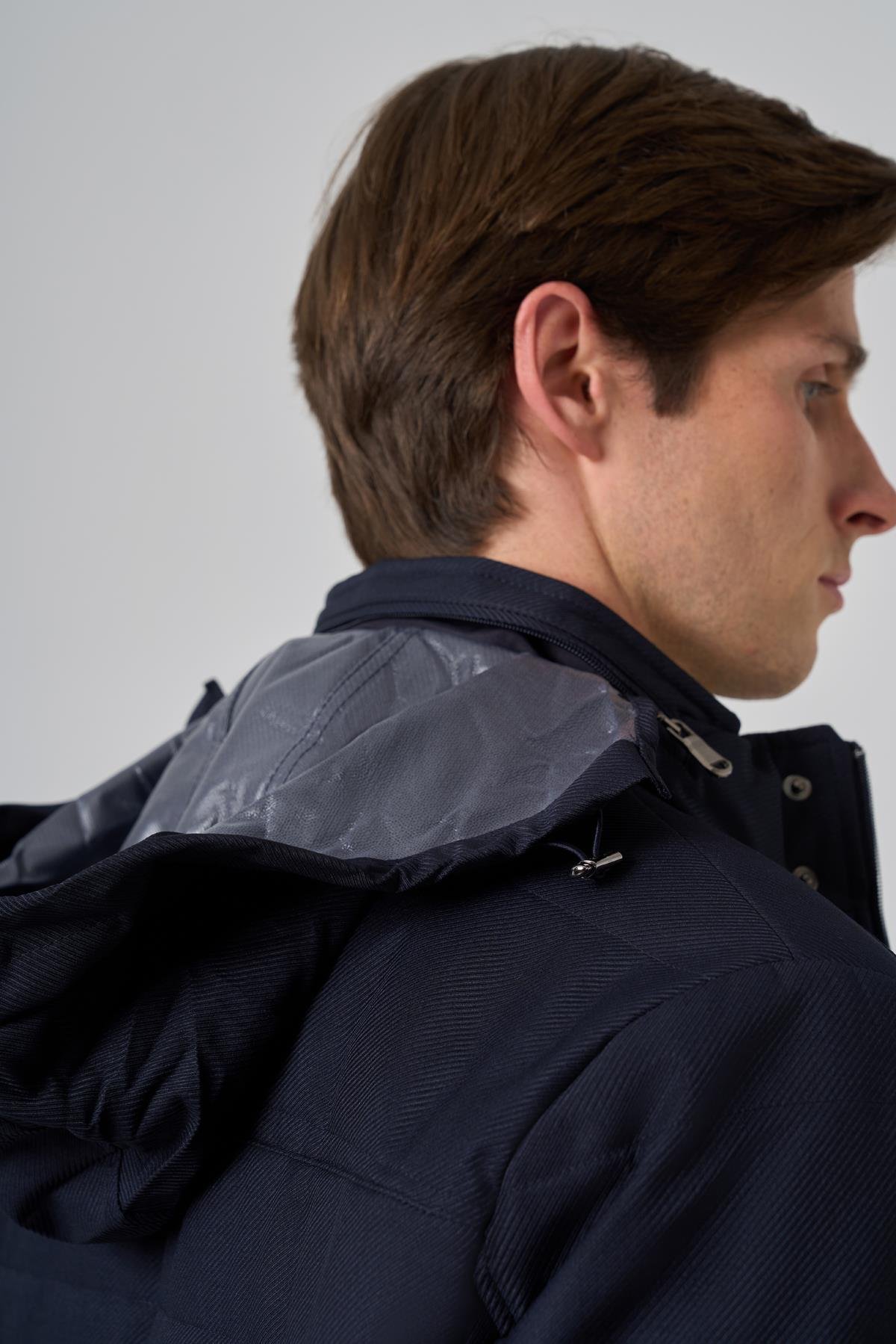 Morven Erkek Lacivert Polyester Çıtçıtlı Kapüşonlu Mont