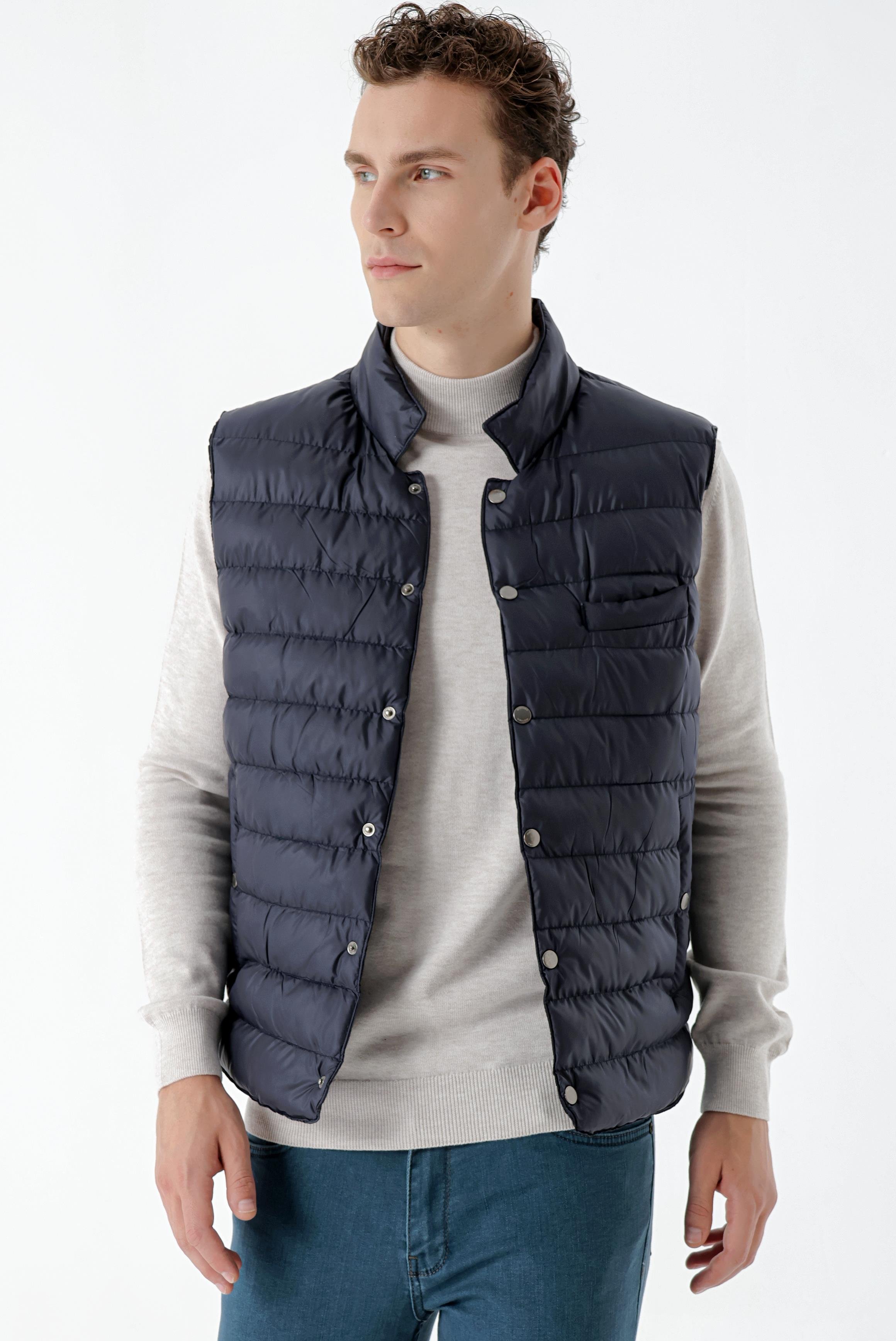 Morven Erkek Lacivert Polyester Çıtçıtlı Kapitone Yelek