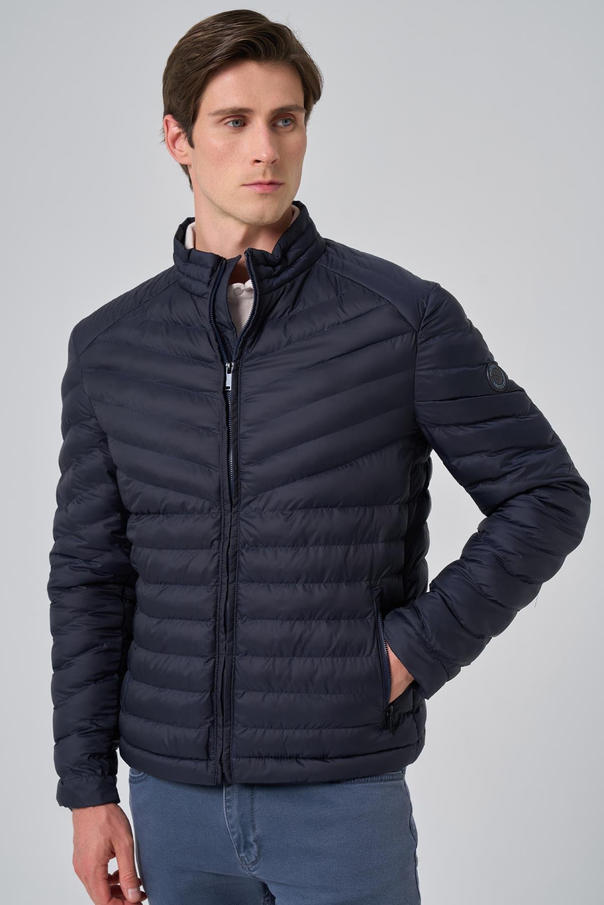 Morven Erkek Lacivert Polyester Kısa Kapitone Mont