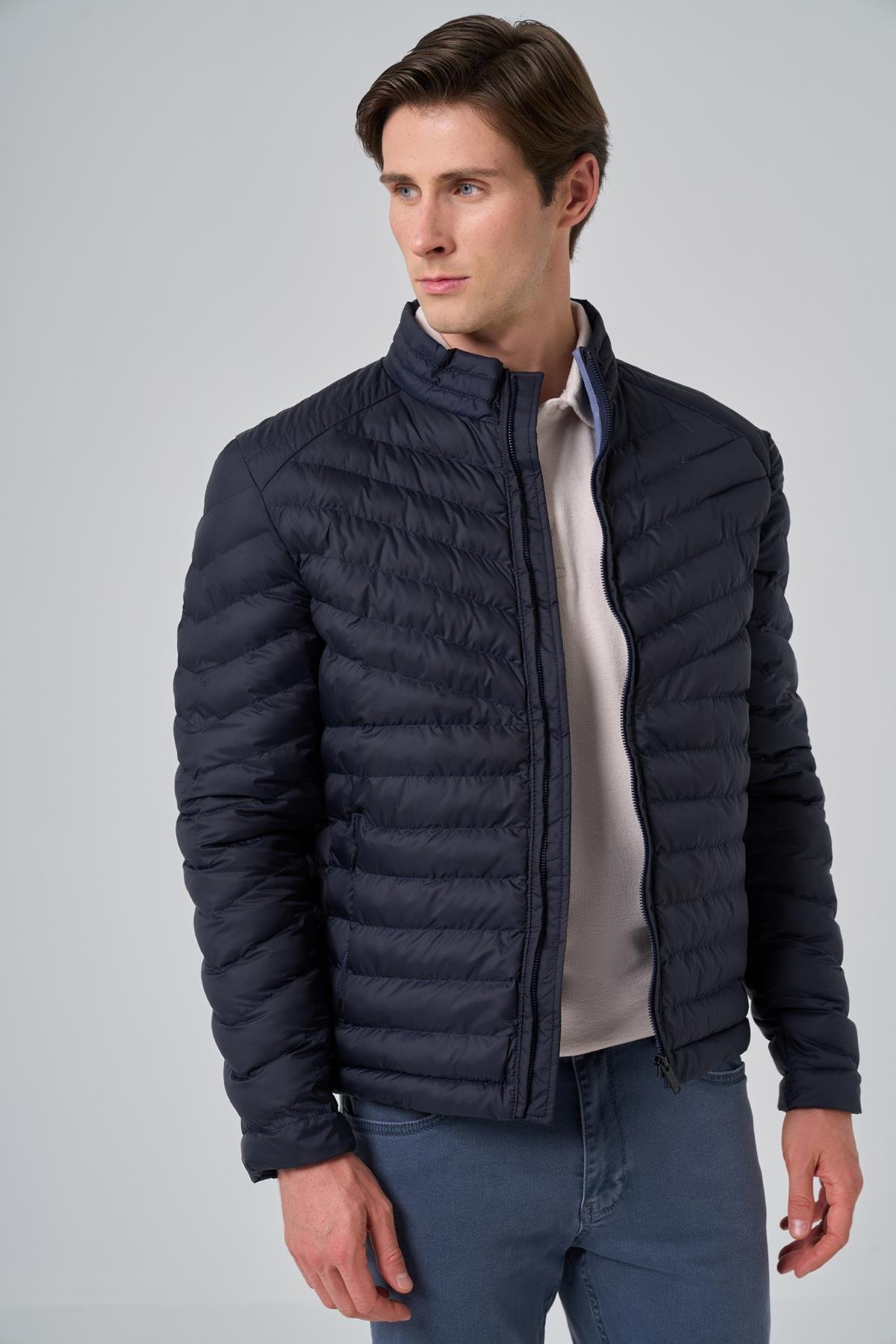 Morven Erkek Lacivert Polyester Kısa Kapitone Mont