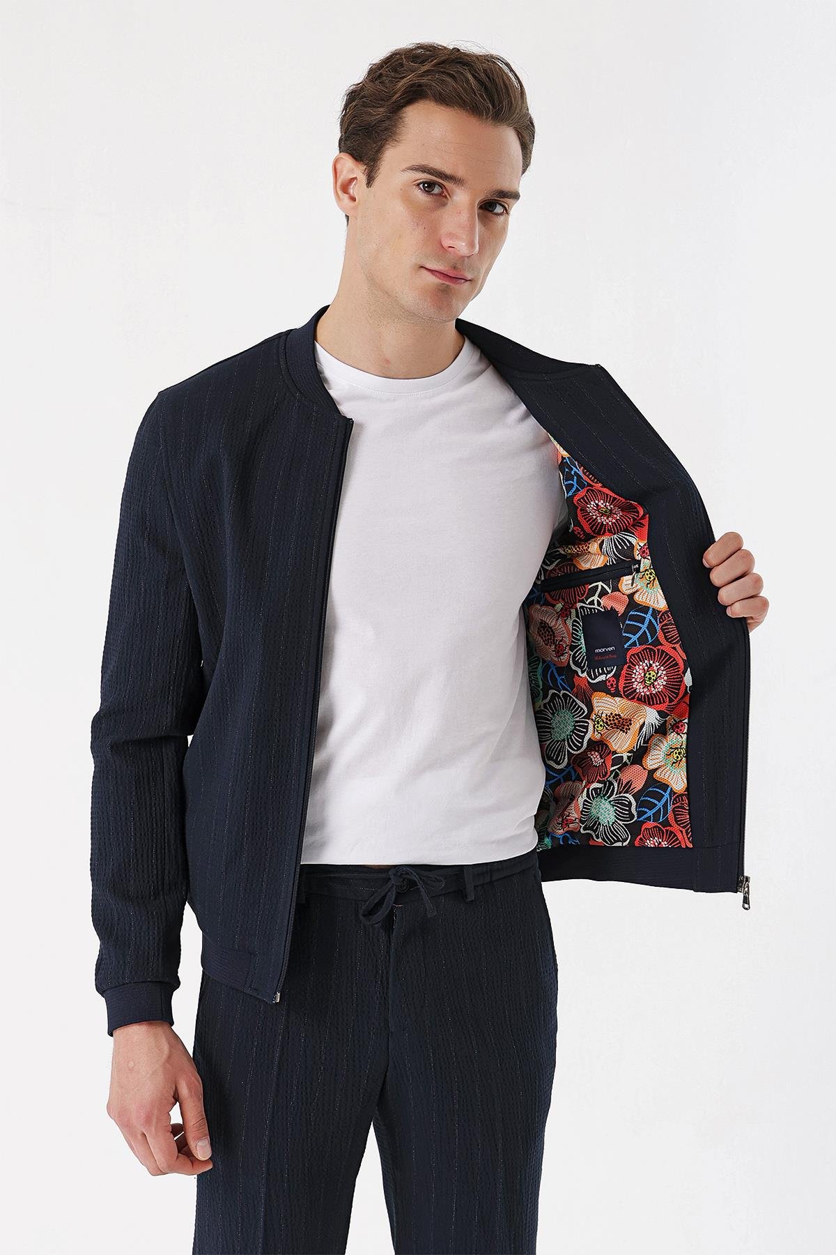 Morven Erkek Lacivert River Island Dinamik Fit Bomber Mont