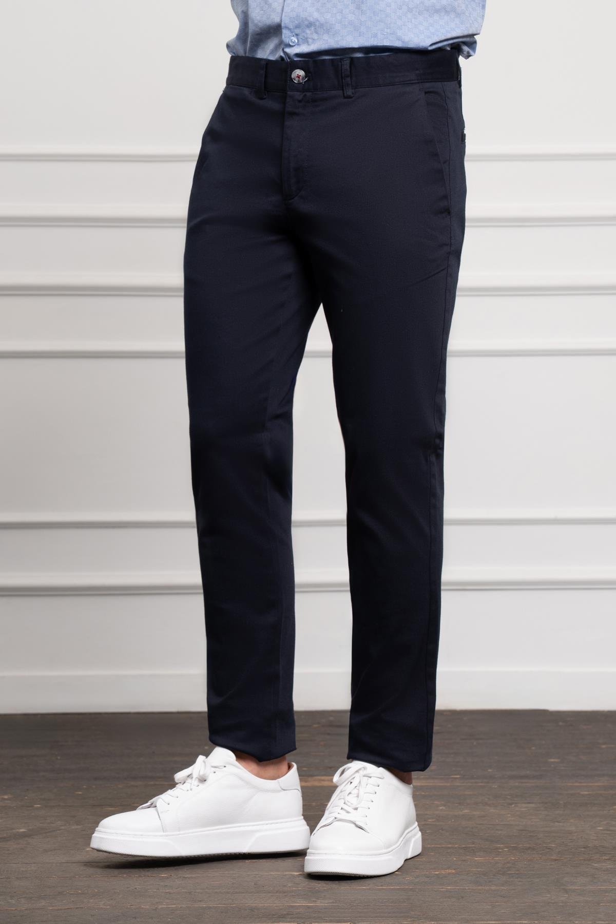 Morven Erkek Lacivert Slim Fit Dar Kesim Chino Pantolon