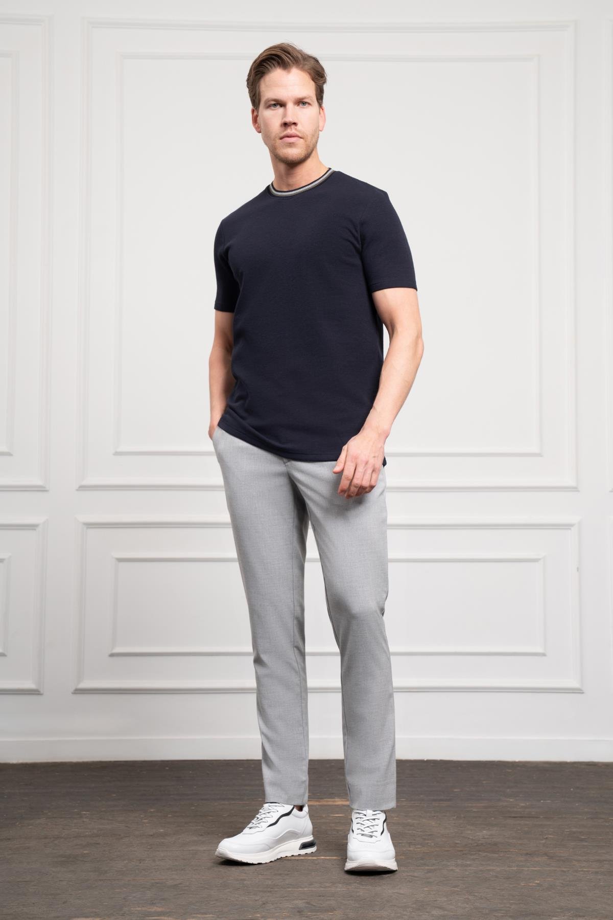 Morven Erkek Lacivert Trend Bisiklet Yaka Dinamik Fit T-Shirt