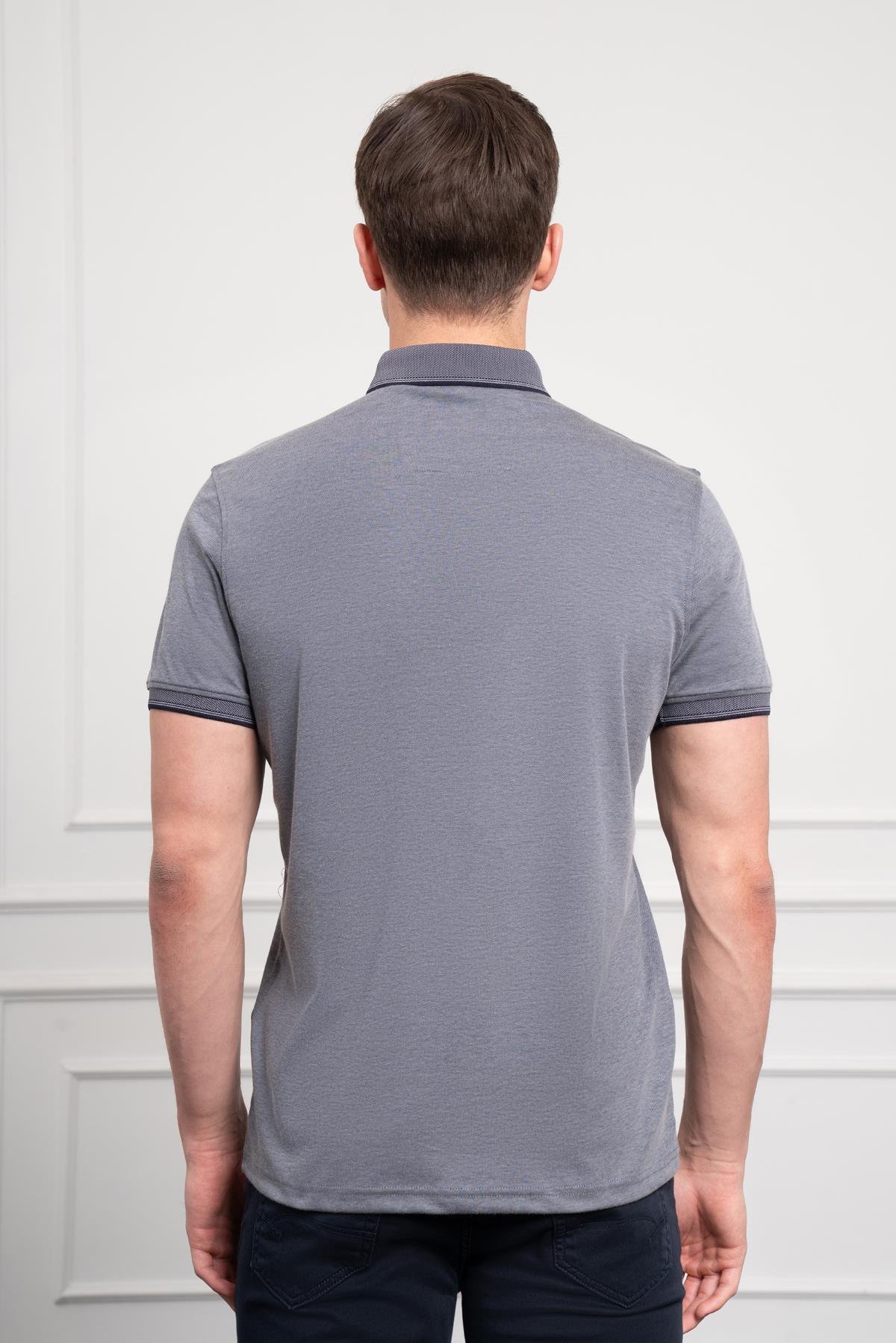 Morven Erkek Lacivert Trend Merserize Düz Düğmeli Yaka Dynamic Fit T-Shirt