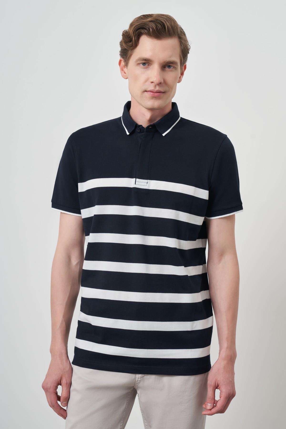 Morven Erkek Lacivert Trend Rınger Polo Yaka T-Shirt