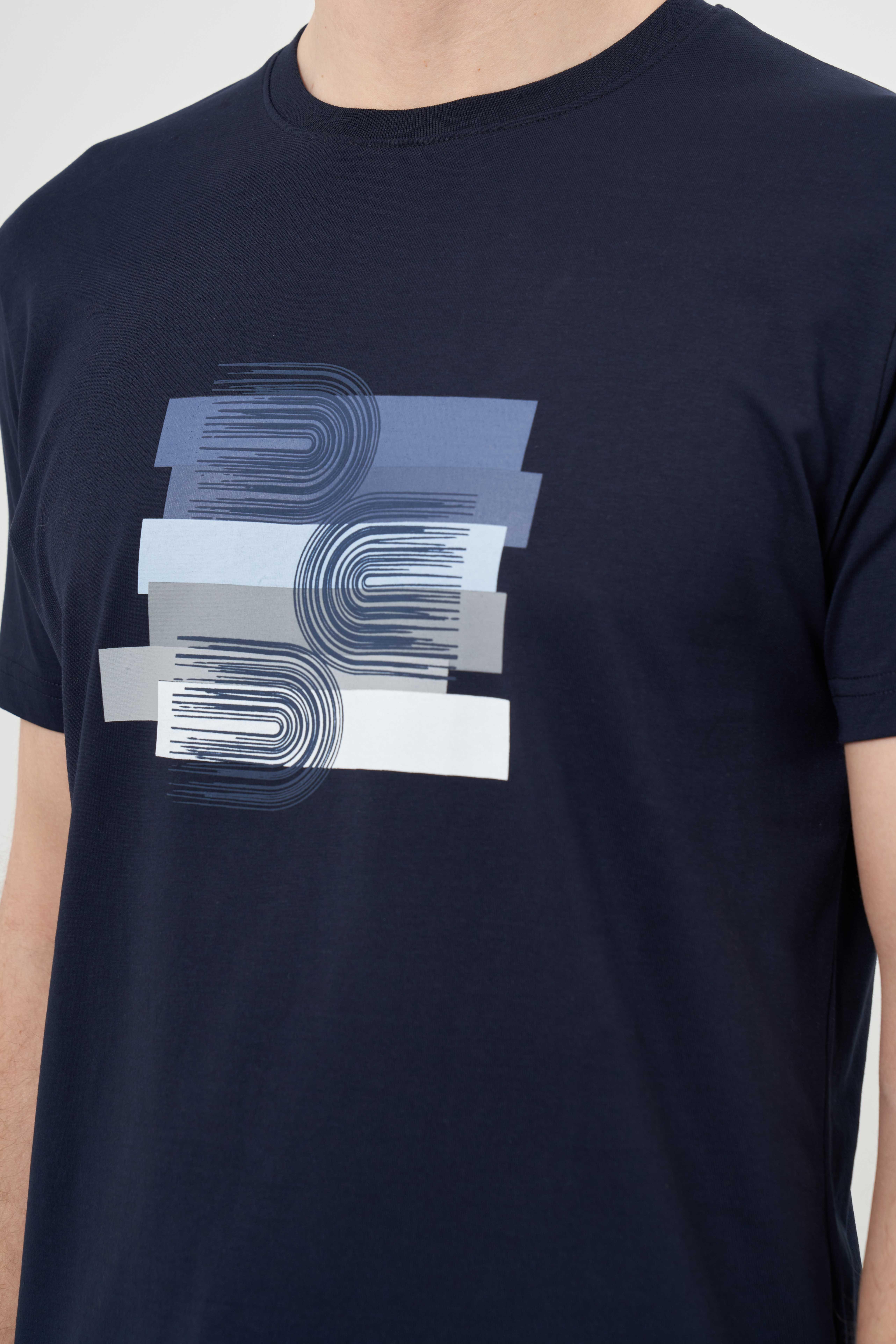Morven Erkek Lacivert Trend Süprem Baskılı Bisiklet Yaka Dynamic Fit T-Shirt