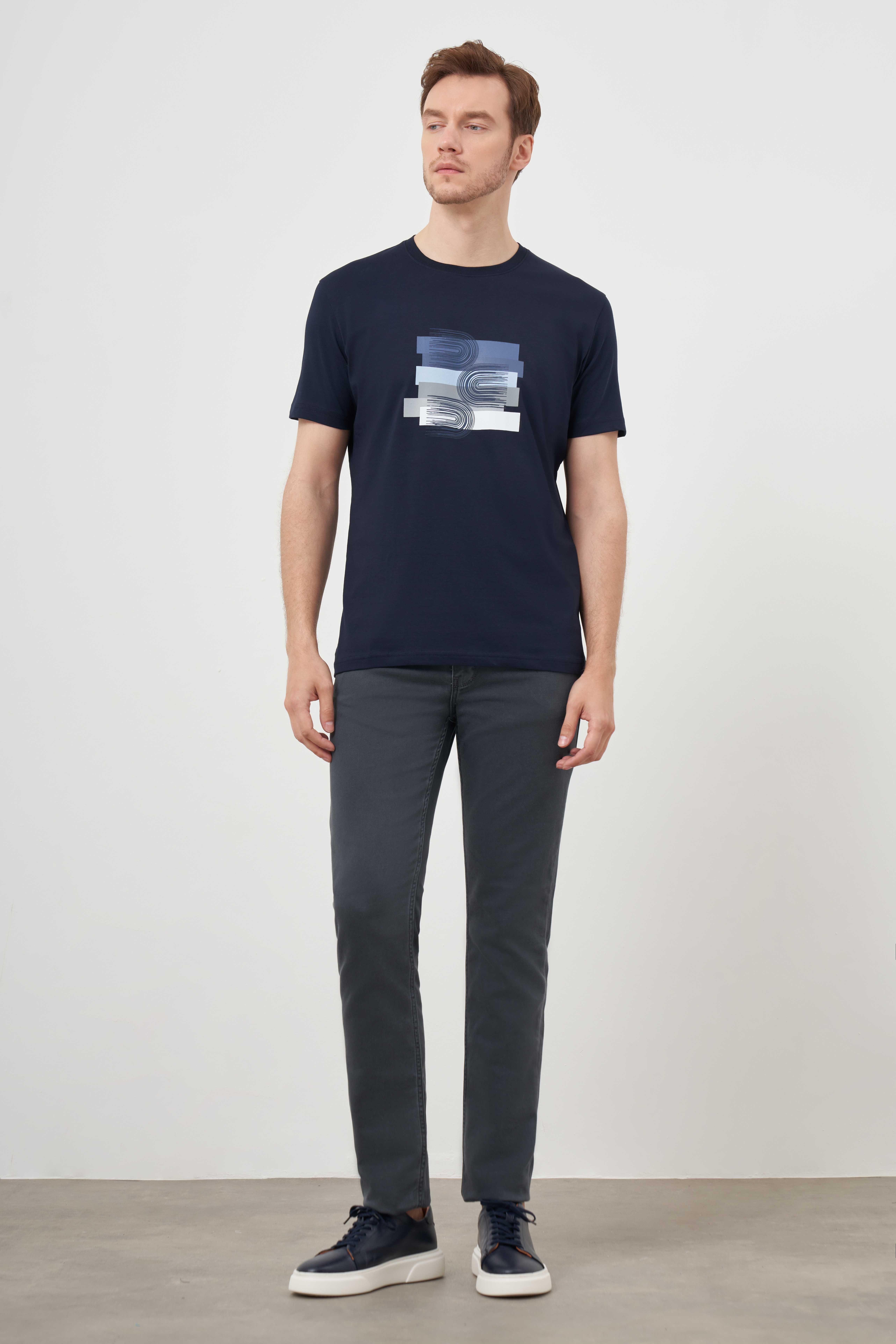 Morven Erkek Lacivert Trend Süprem Baskılı Bisiklet Yaka Dynamic Fit T-Shirt