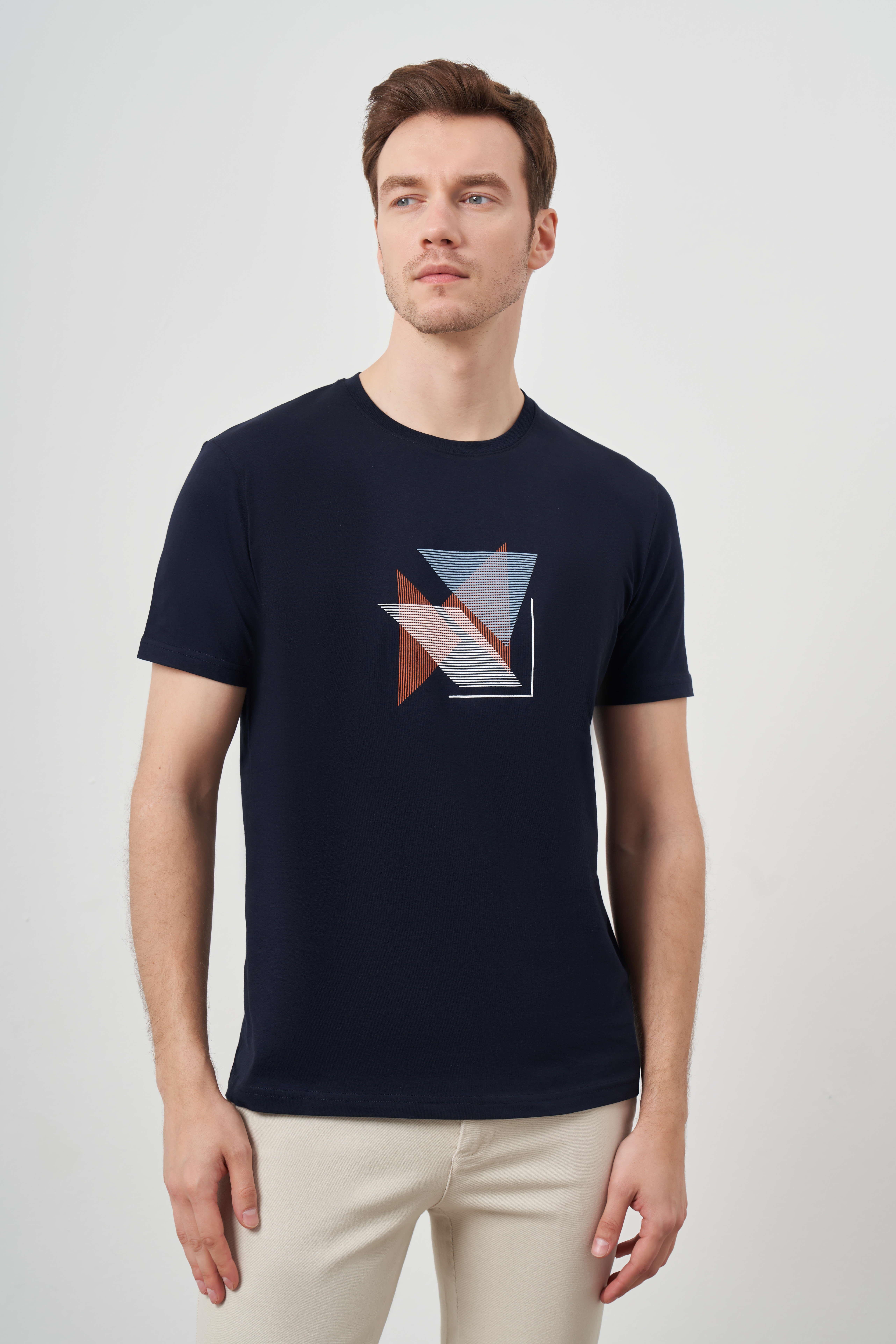 Morven Erkek Lacivert Trend Süprem Baskılı Bisiklet Yaka Dynamic Fit T-Shirt