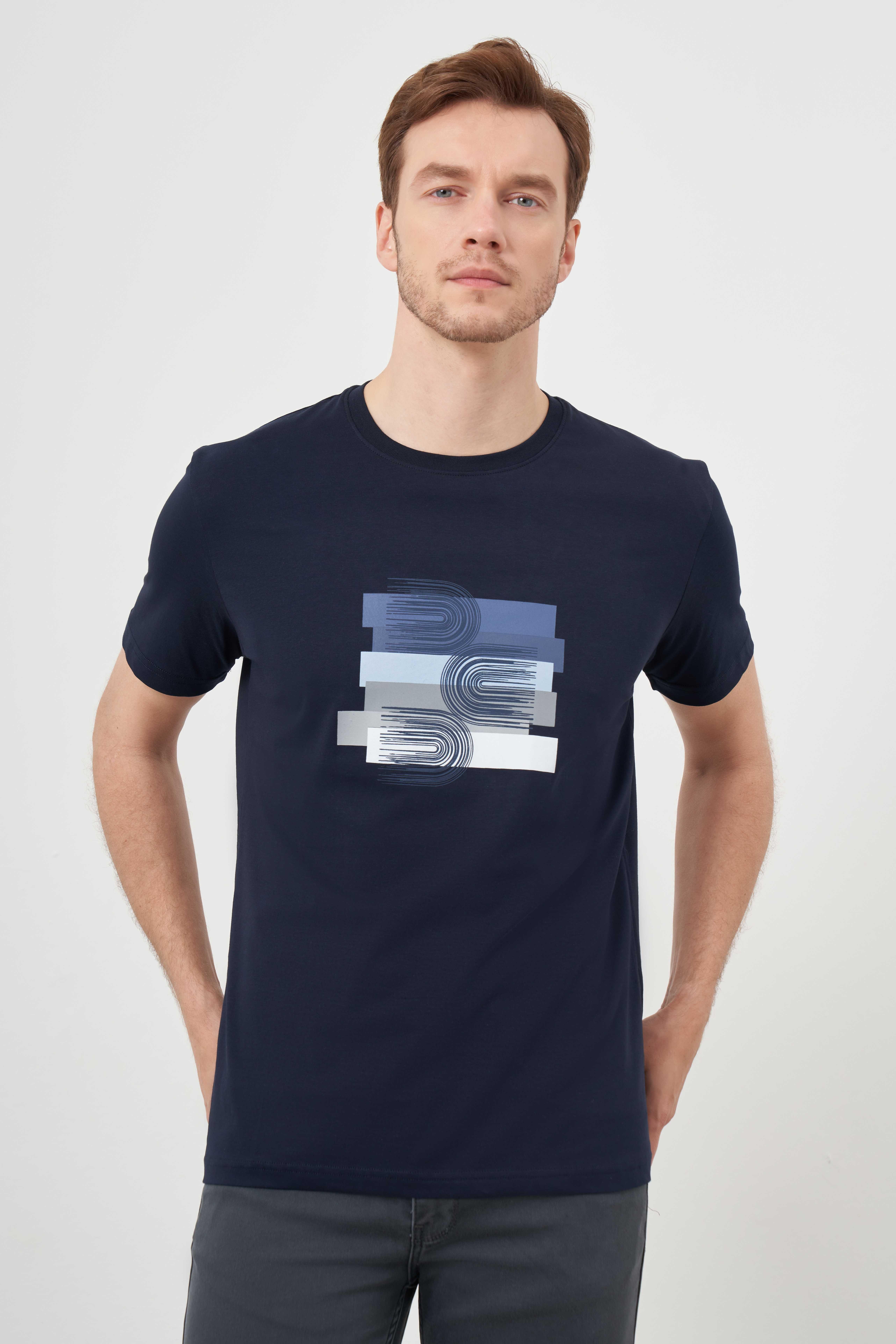 Morven Erkek Lacivert Trend Süprem Baskılı Bisiklet Yaka Dynamic Fit T-Shirt