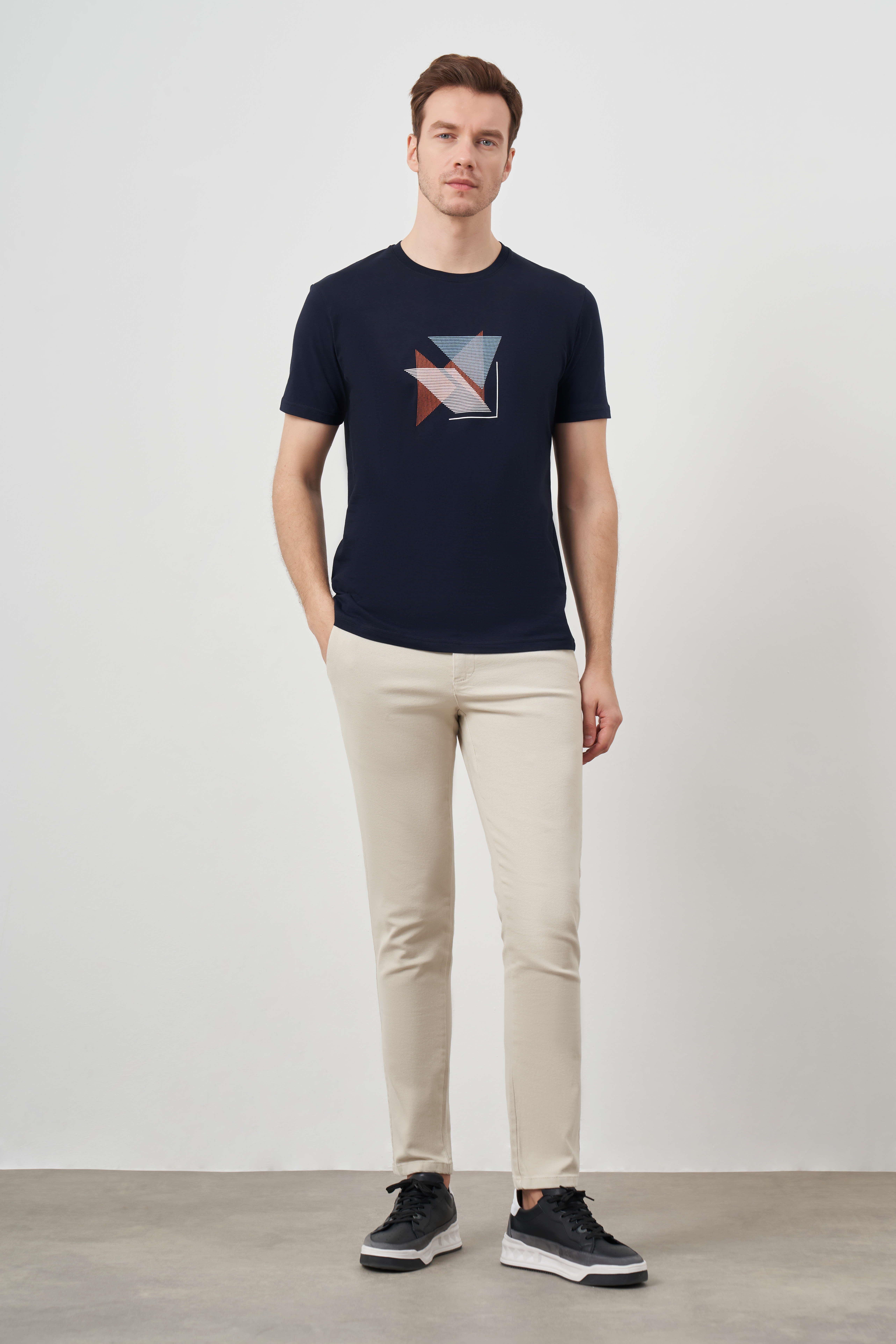 Morven Erkek Lacivert Trend Süprem Baskılı Bisiklet Yaka Dynamic Fit T-Shirt