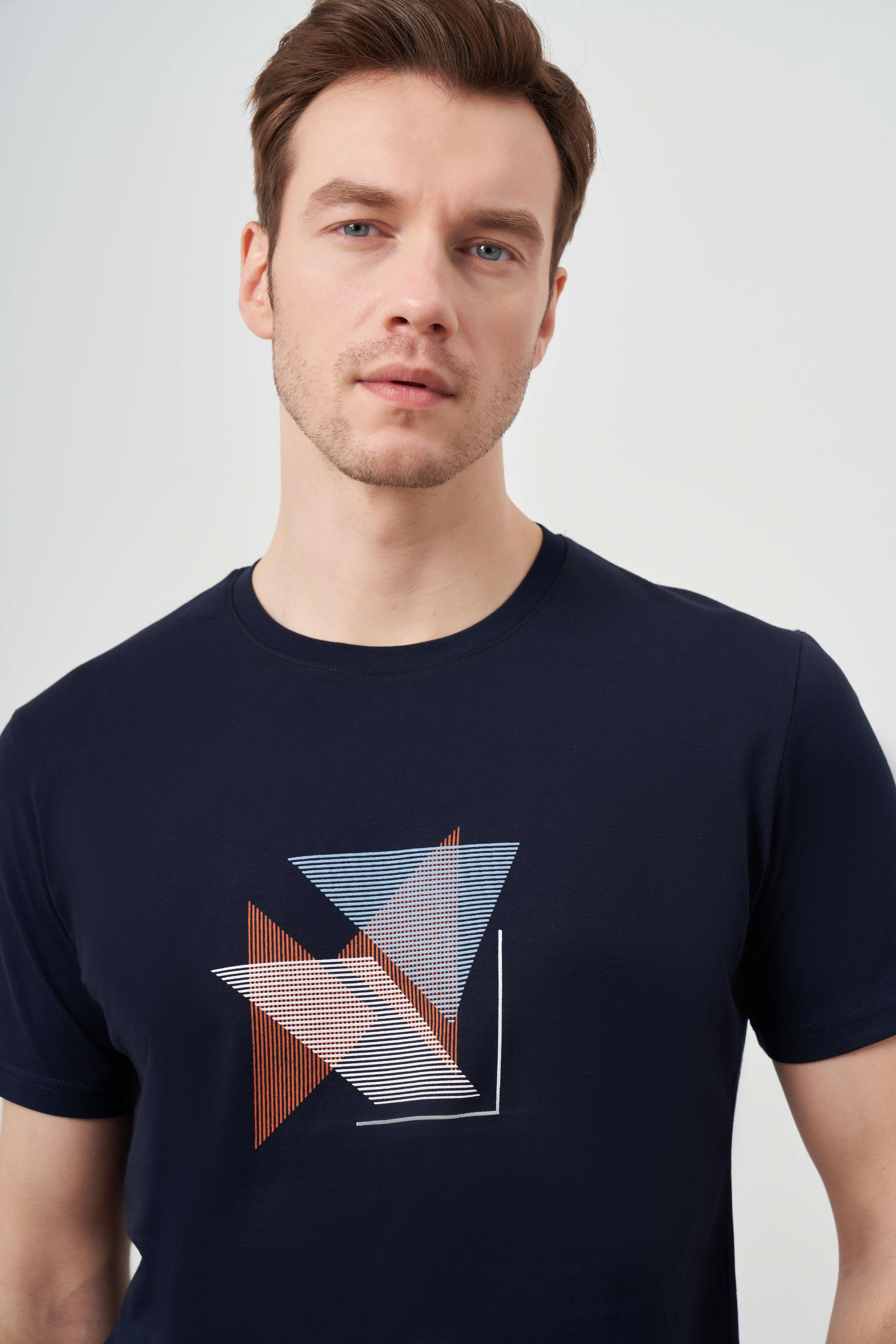 Morven Erkek Lacivert Trend Süprem Baskılı Bisiklet Yaka Dynamic Fit T-Shirt