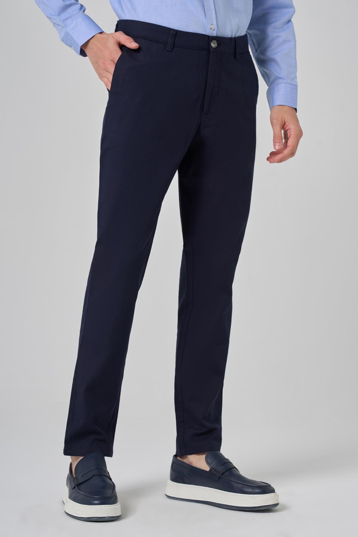 Morven Erkek Lacivert Yazlık Pamuk Yan Cep Slim Fit Chino Pantolon