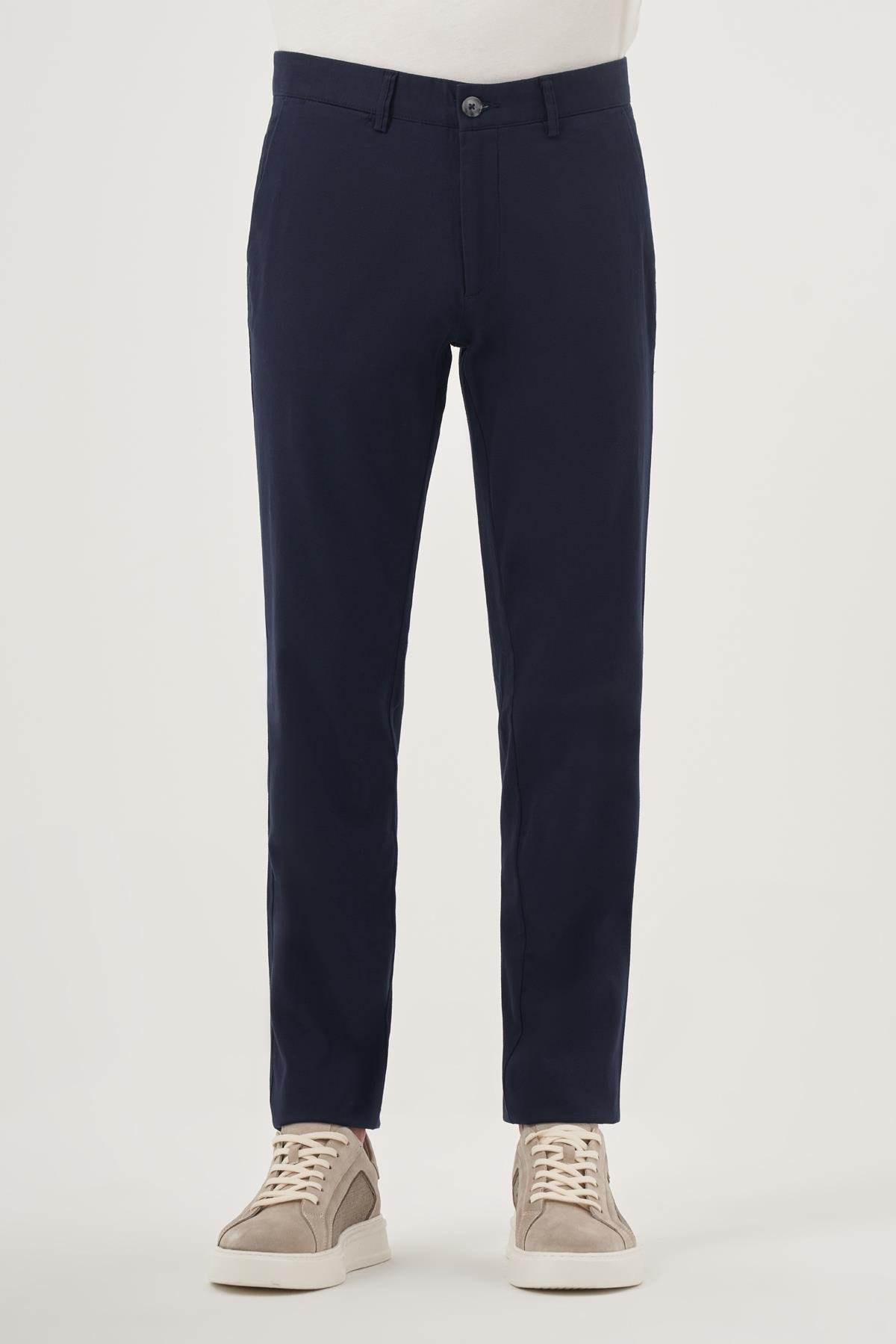 Morven Erkek Lacivert Yazlık Pamuk Yan Cep Slim Fit Chino Pantolon